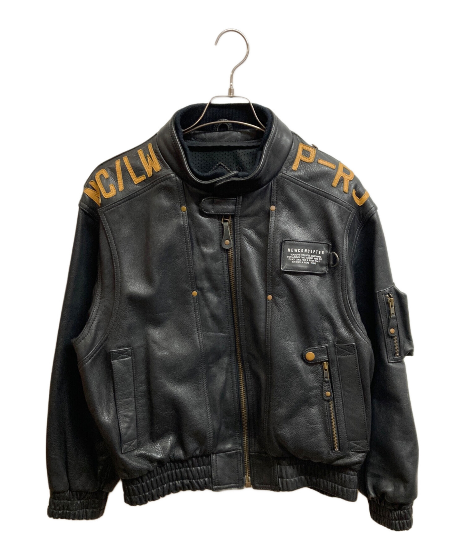 訳あり特価品★KADOYA★カドヤ★ライダースジャケット【L/黒】フルジップ/ナイロン/中綿入り/バイク◆NIS54