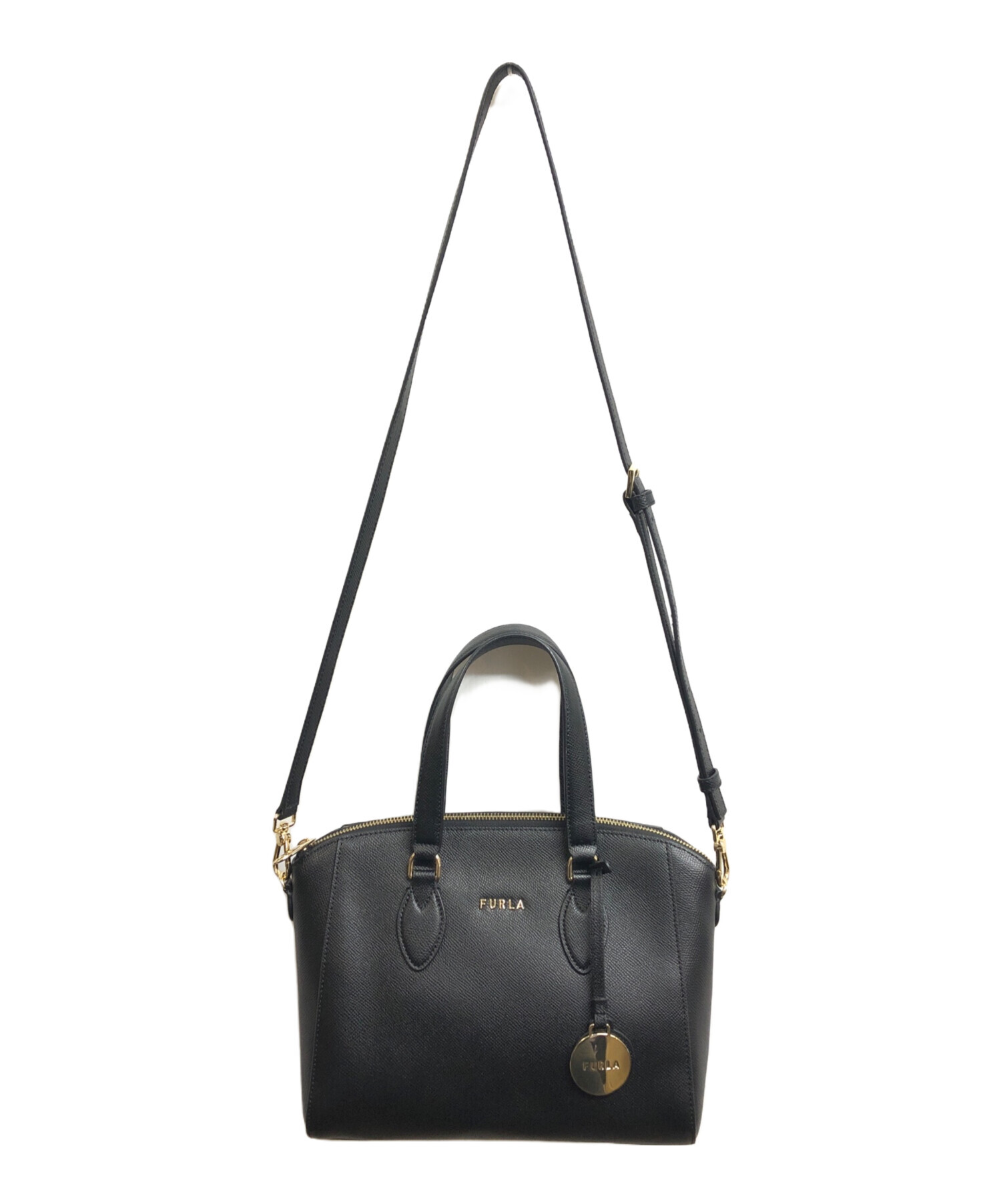 未使用に近い フルラ 2way アストリッド ハンドバッグ ロゴ レザー 黒 未使用に近い フルラ 2way アストリッド ハンドバッグ ロゴ レザー 黒