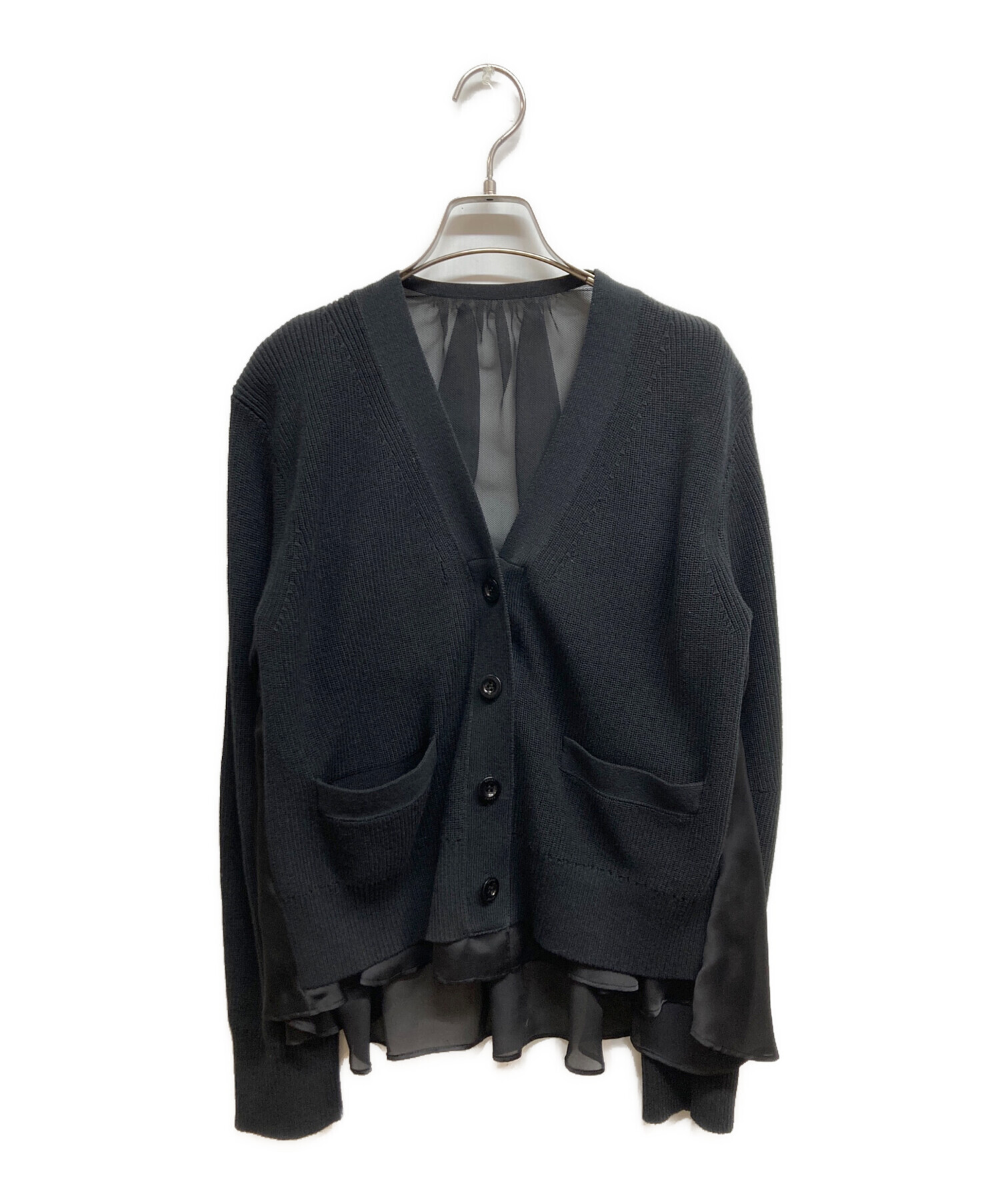 中古・古着通販】sacai (サカイ) Knit x Satin Cardigan ブラック 