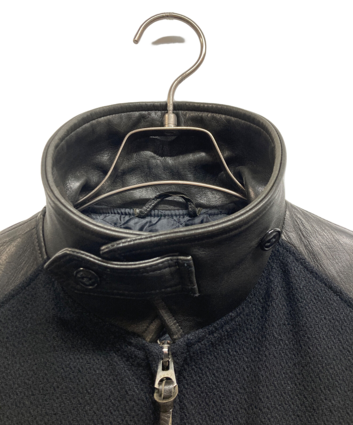 ルードギャラリー黒ウール チェスターコート レザー襟切返し ルードギャラリー黒ウール チェスターコート レザー襟切返し ルード