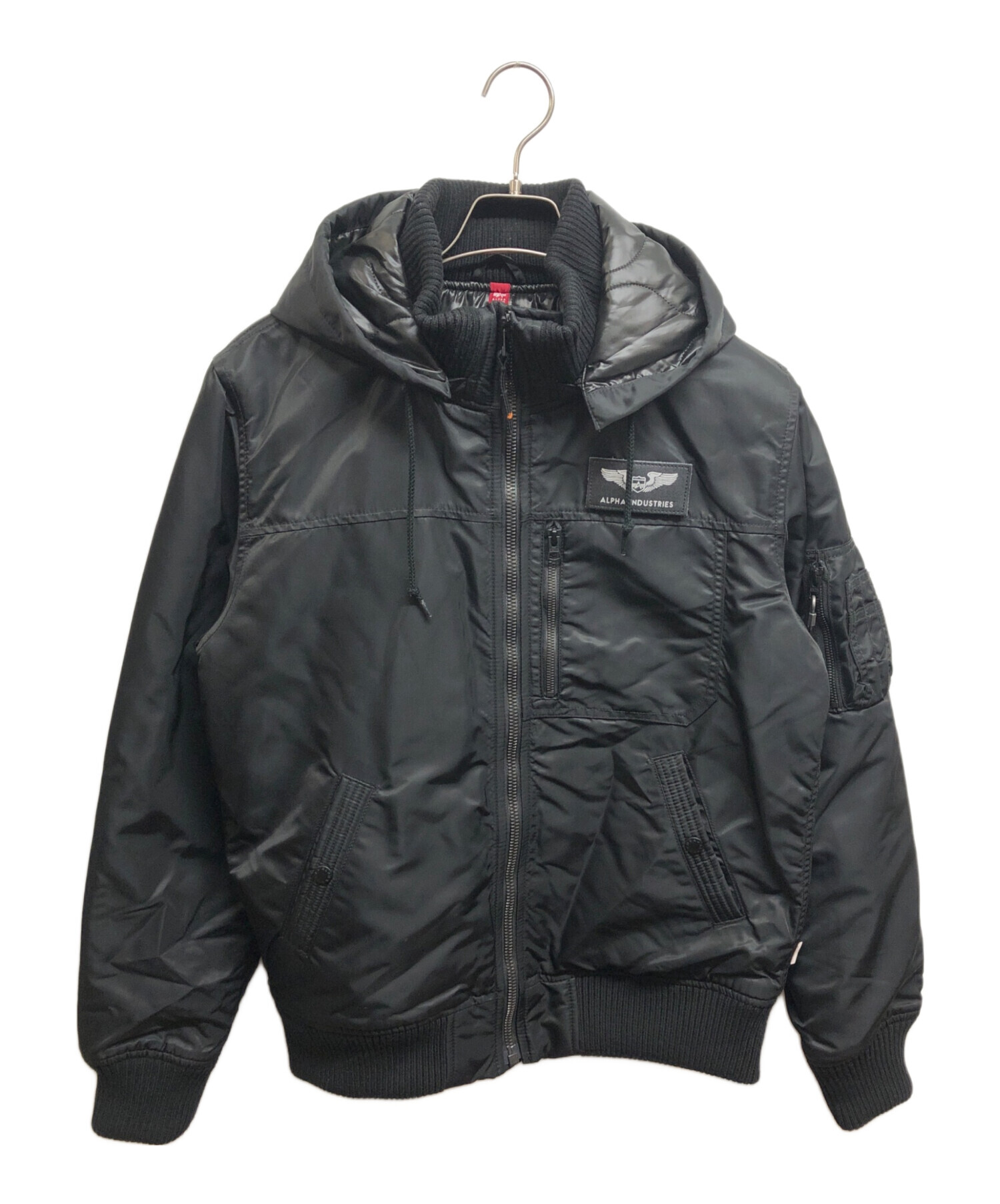 中古・古着通販】ALPHA (アルファ) フーデッドリブジャケット ブラック