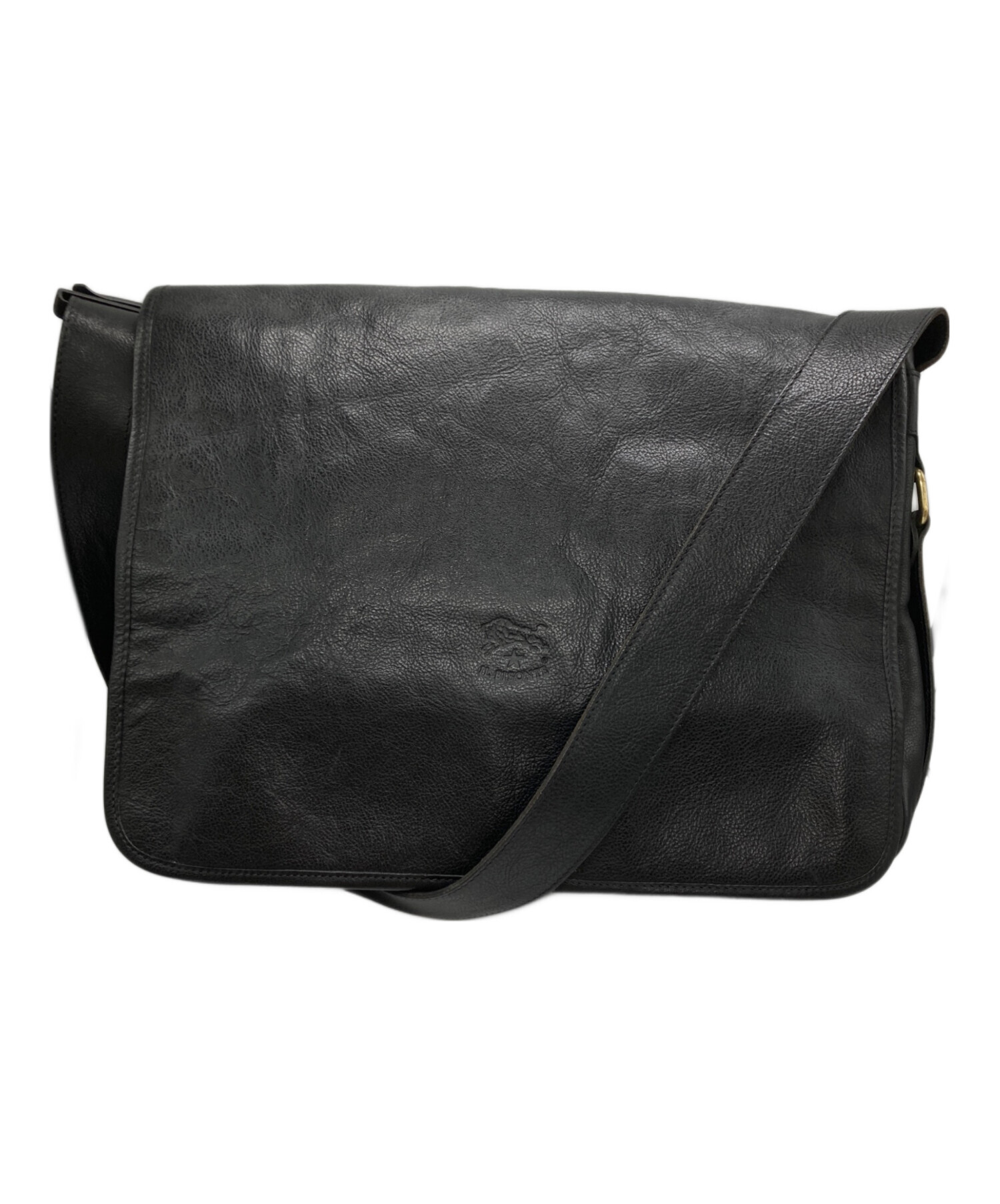 イルビゾンテ　レザーショルダーバッグ 黒 中古・古着通販】IL BISONTE (イル ビゾンテ) レザーショルダーバッグ