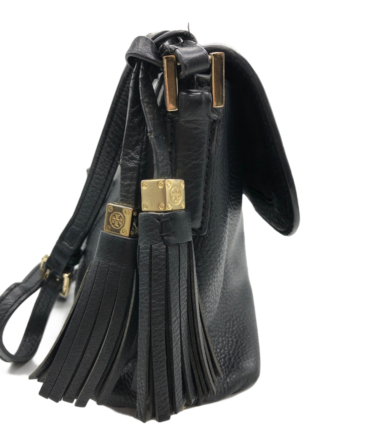 トリーバーチ テアメッセンジャーバッグ ショルダー レザー ブラック 中古 中古・古着通販】TORY BURCH (トリーバーチ) レザーショルダーバッグ