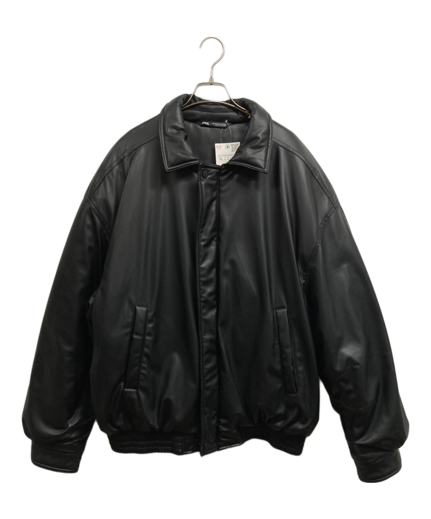 中古・古着通販】ZARA (ザラ) フェイクレザー 中綿ジャケット ブラック