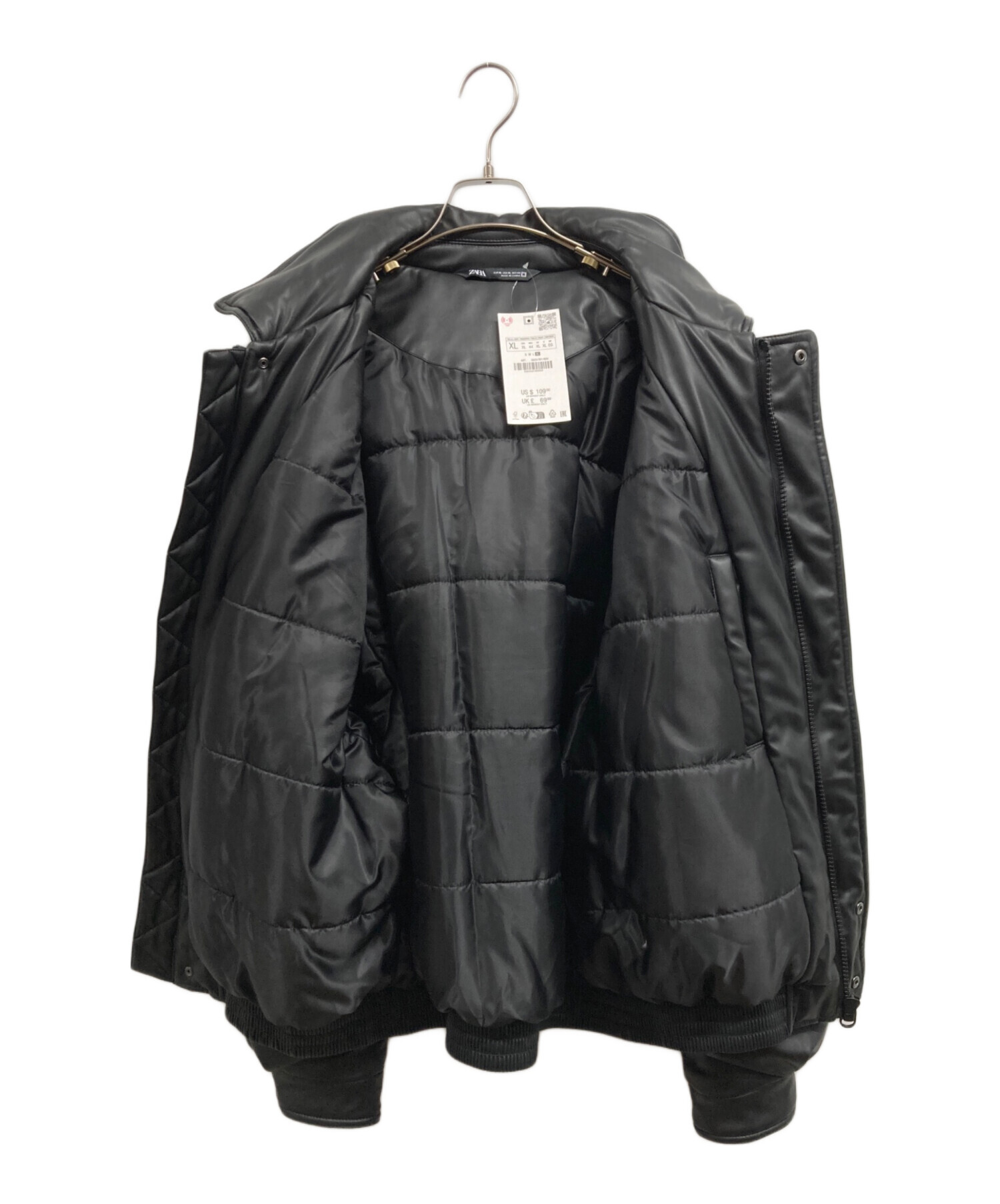中古・古着通販】ZARA (ザラ) フェイクレザー 中綿ジャケット ブラック