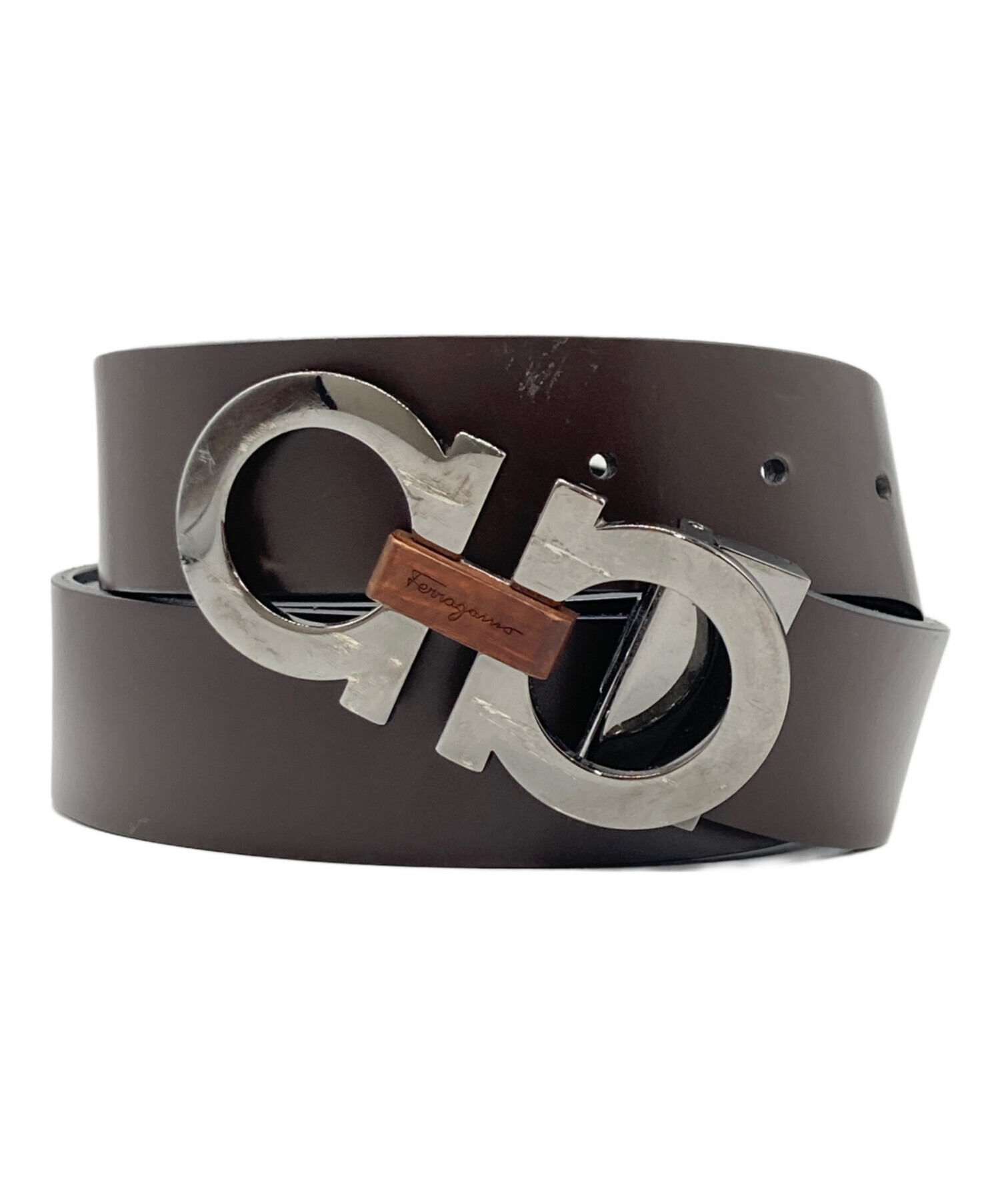 ★Ferragamo 【フェラガモ】レザー ベルトポーチ ブラウン 珍品レア 中古・古着通販】Ferragamo (フェラガモ) ガンチーニ レザーベルト