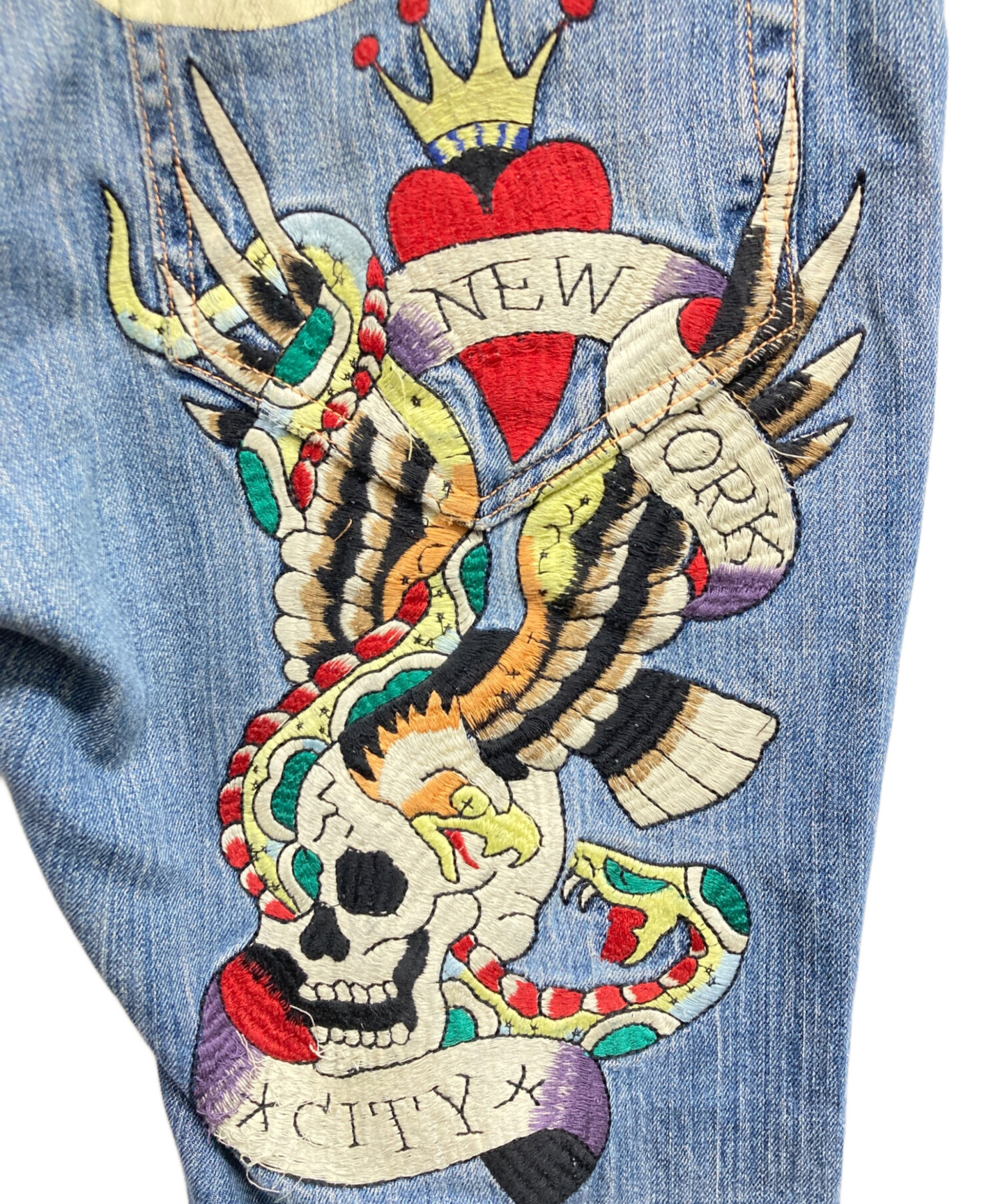 中古・古着通販】ED HARDY (エド ハーディー) 刺繍デニムパンツ ブルー
