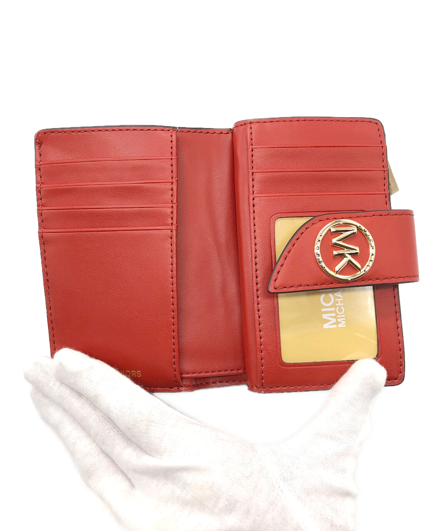新品 MICHAEL KORS マイケルコース 折り財布 レッド×ゴールド 中古・古着通販】MICHAEL KORS (マイケル・コース) 2つ折り財布 レッド