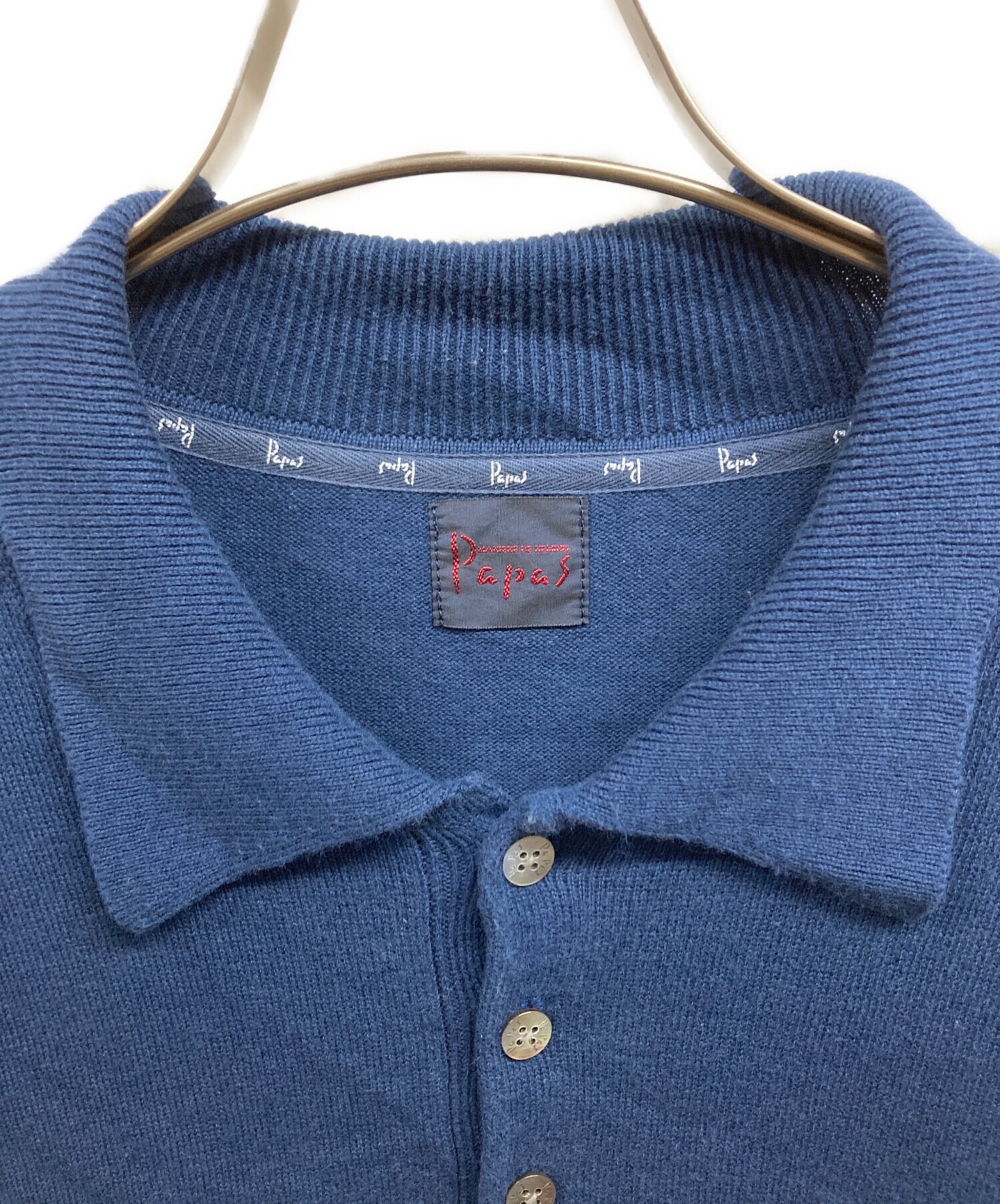 中古・古着通販】PAPAS (パパス) ニットポロシャツ ブルー サイズ:L