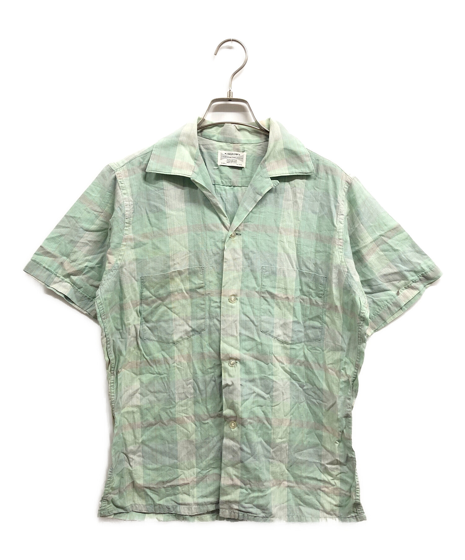中古・古着通販】ARROW (アロー) 60s半袖シャツ グリーン サイズ:SIZE