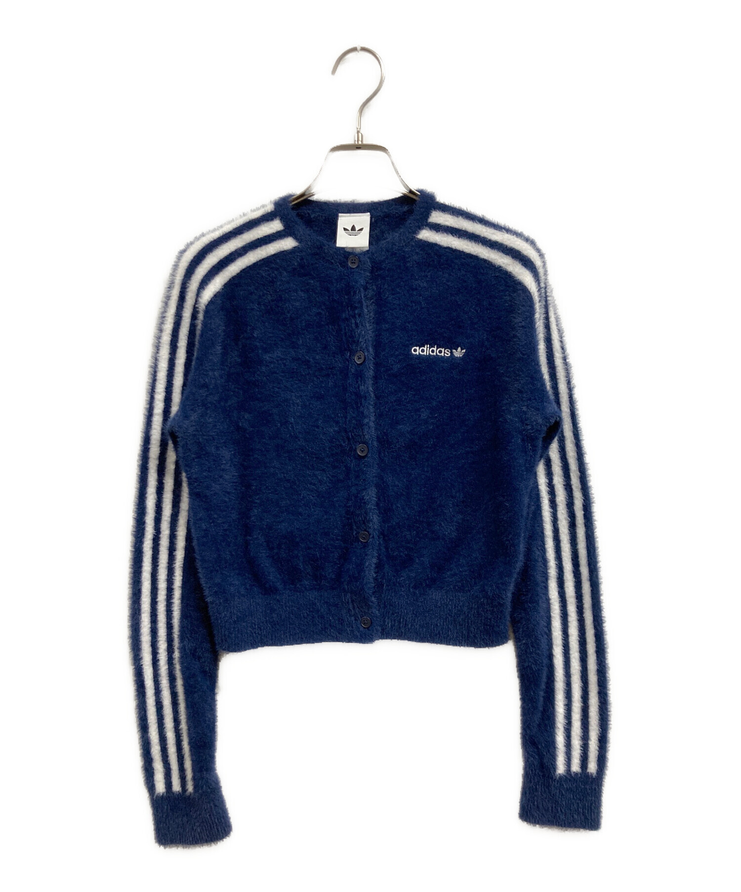 下北沢 re:re:garden adidas リメイク カーディガン ネイビー 中古・古着通販】adidas (アディダス) ブルー フラッフィー ニット