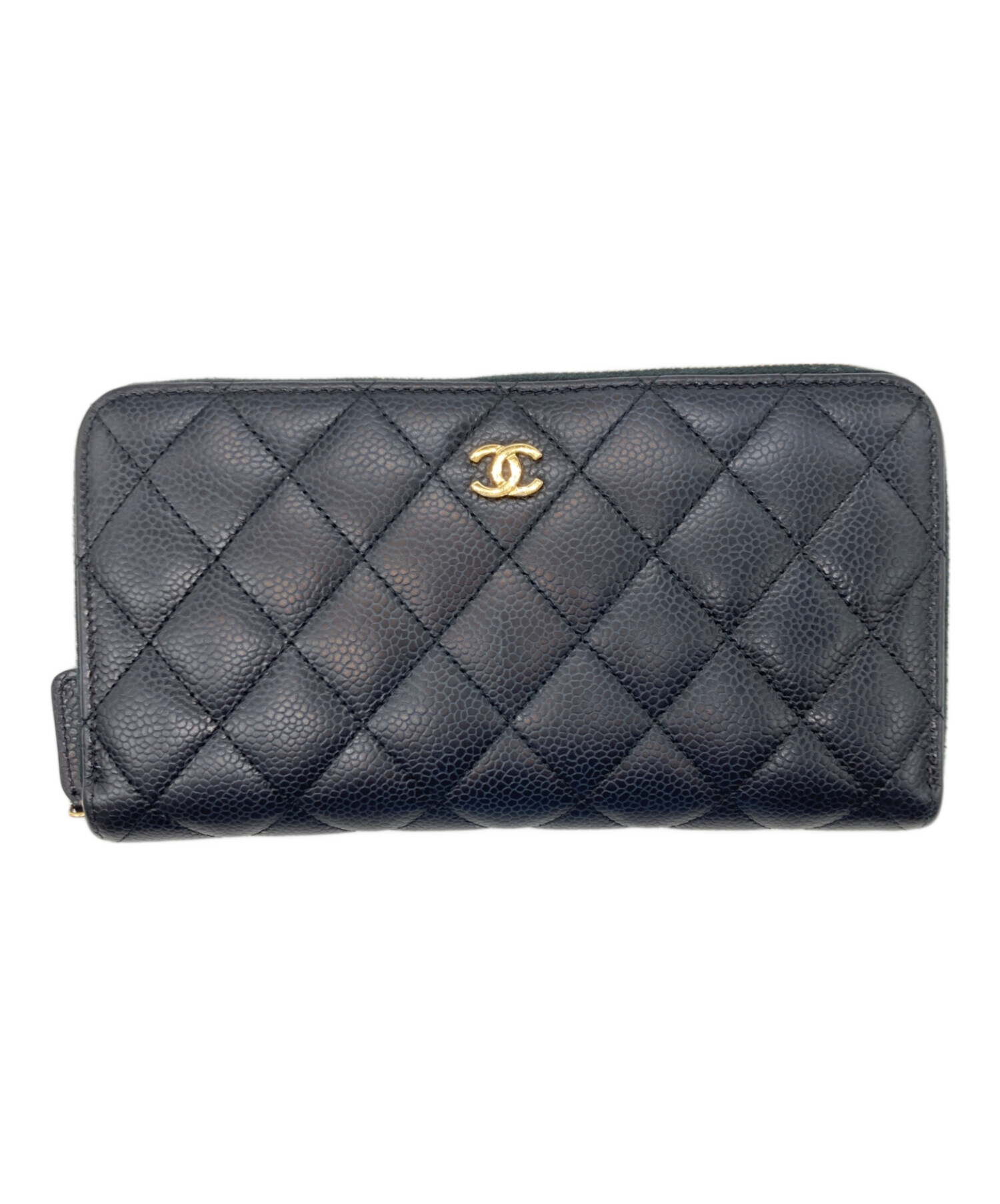 CHANEL マトラッセ コーデュロイ ネイビー 財布 中古・古着通販】CHANEL (シャネル) マトラッセ ラウンドファスナー