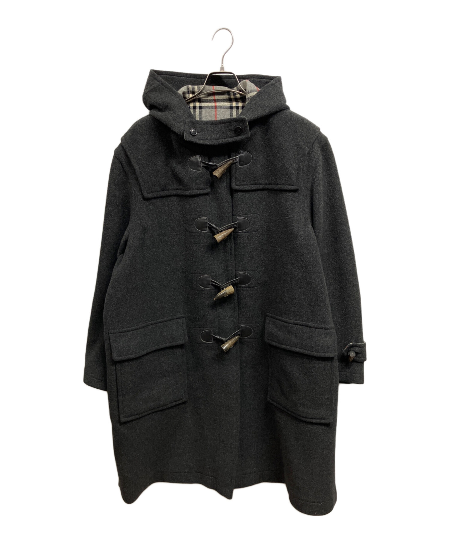バーバリーロンドン ダッフルコート ヘリンボーン ノバチェック 牛革 グレー L 中古・古着通販】BURBERRY LONDON (バーバリーロンドン) 裏ノヴァ