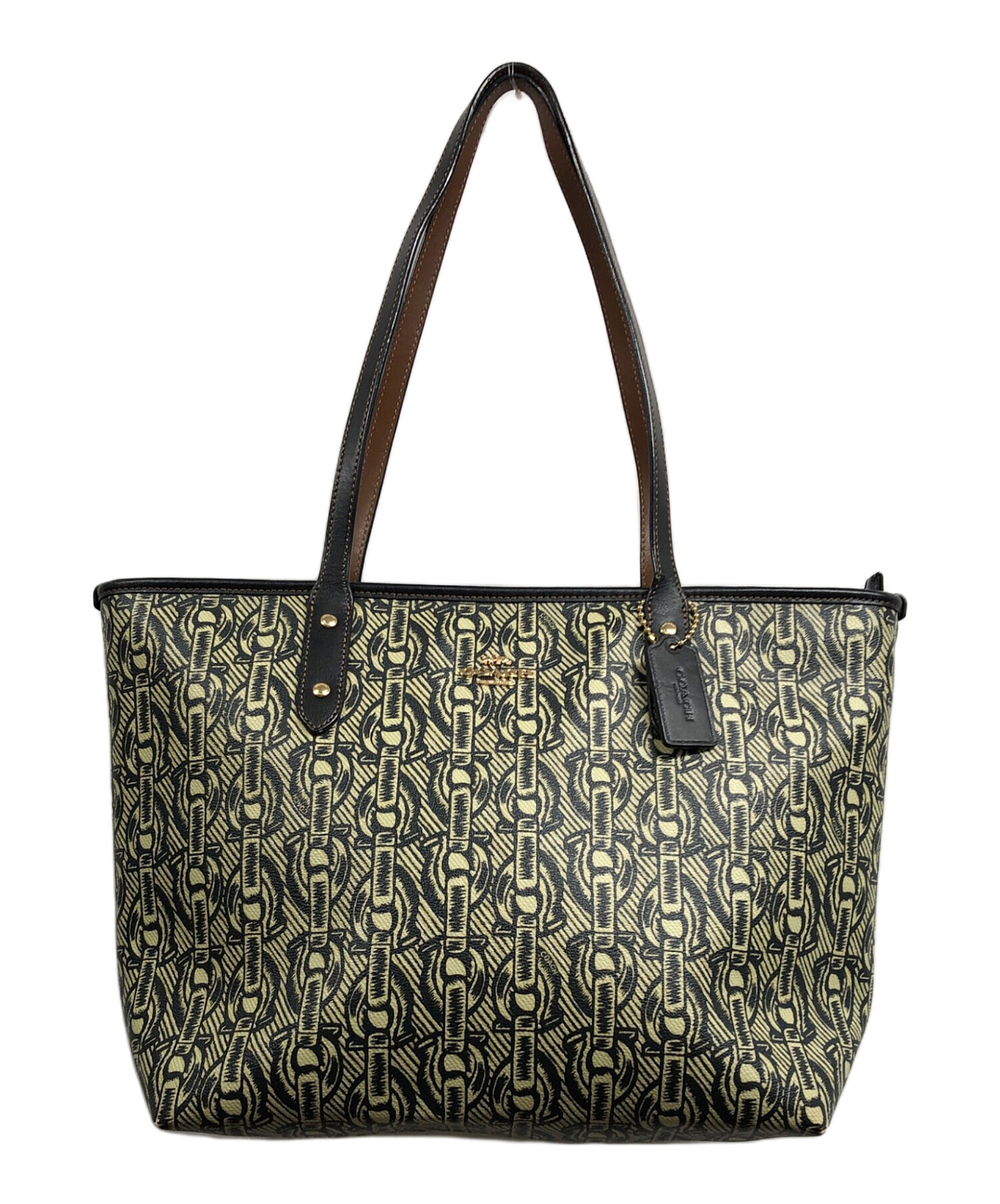 中古・古着通販】COACH (コーチ) チェーン柄トートバッグ ブラック 