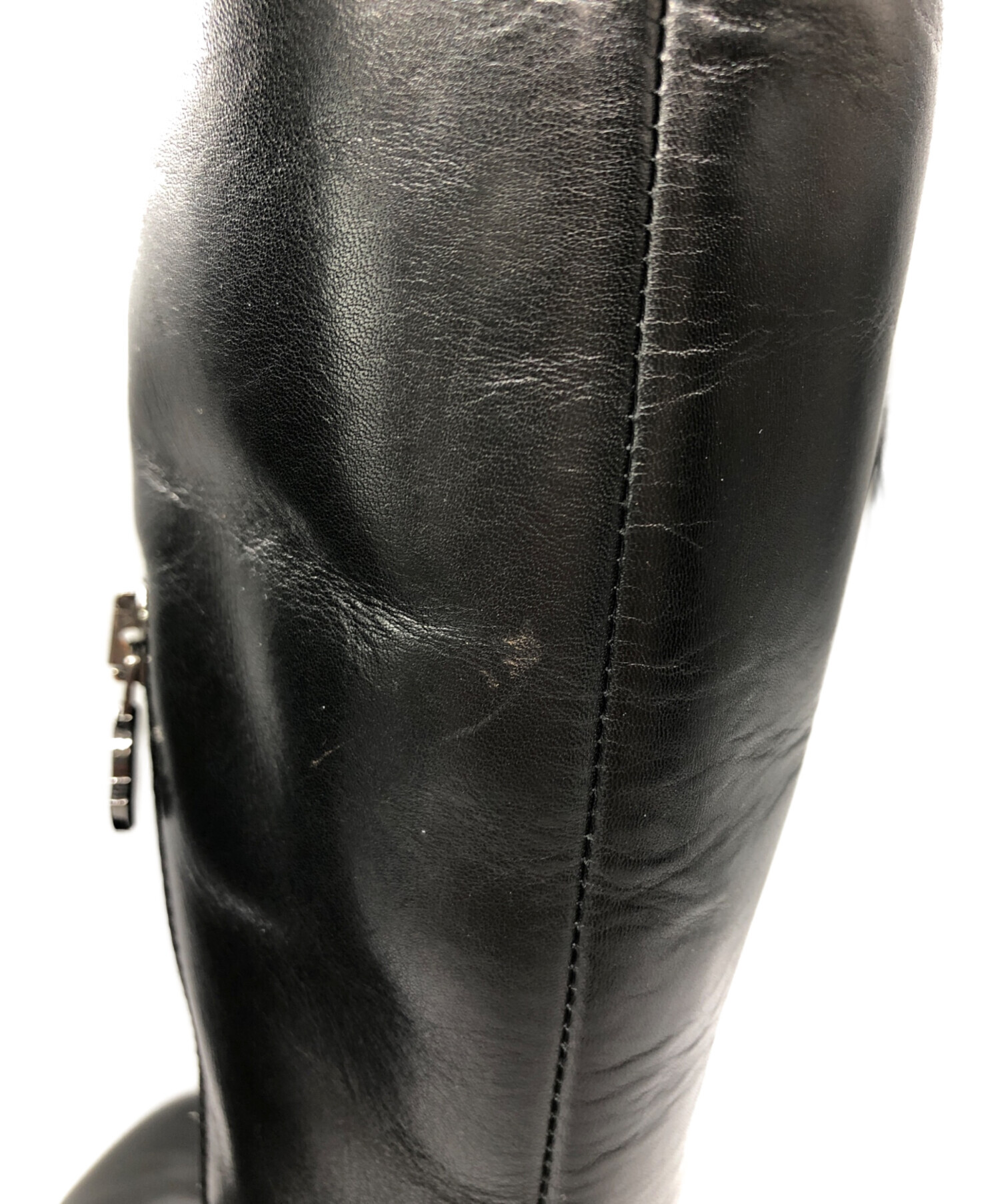中古・古着通販】MONCLER (モンクレール) レザーブーツ ブラック