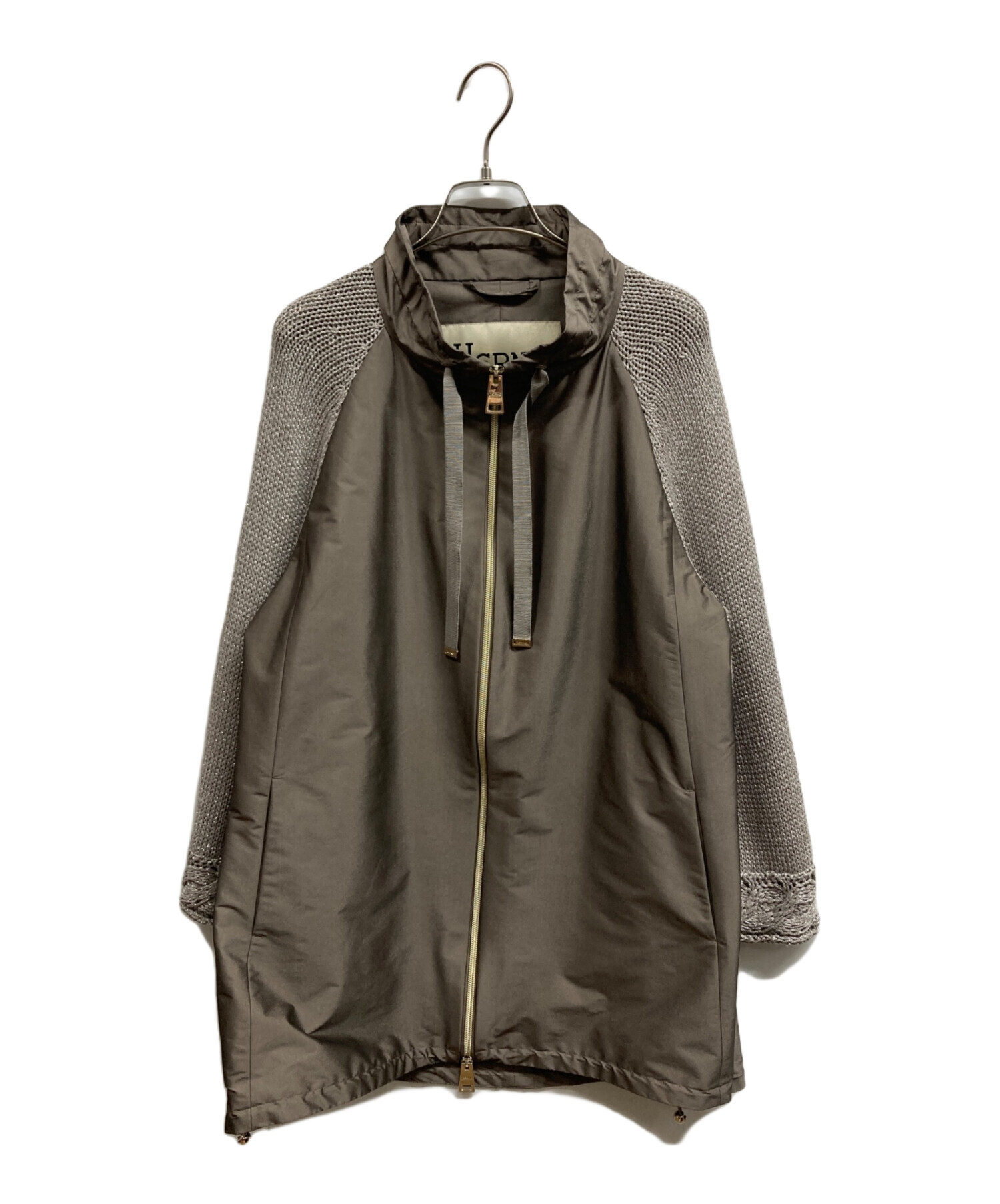 未使用★HERNO｜ラメニットスリーブ切替 ナイロンブルゾン グレージュ 40 中古・古着通販】HERNO (ヘルノ) ニット切替ナイロンブルゾン ブラウン