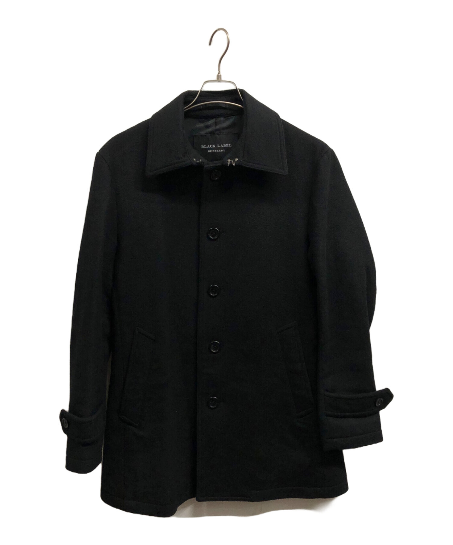 【美品】BURBERRY BLACK LABEL ウール Pコート 黒 Ｌ 中古・古着通販】BURBERRY BLACK LABEL (バーバリーブラックレーベル