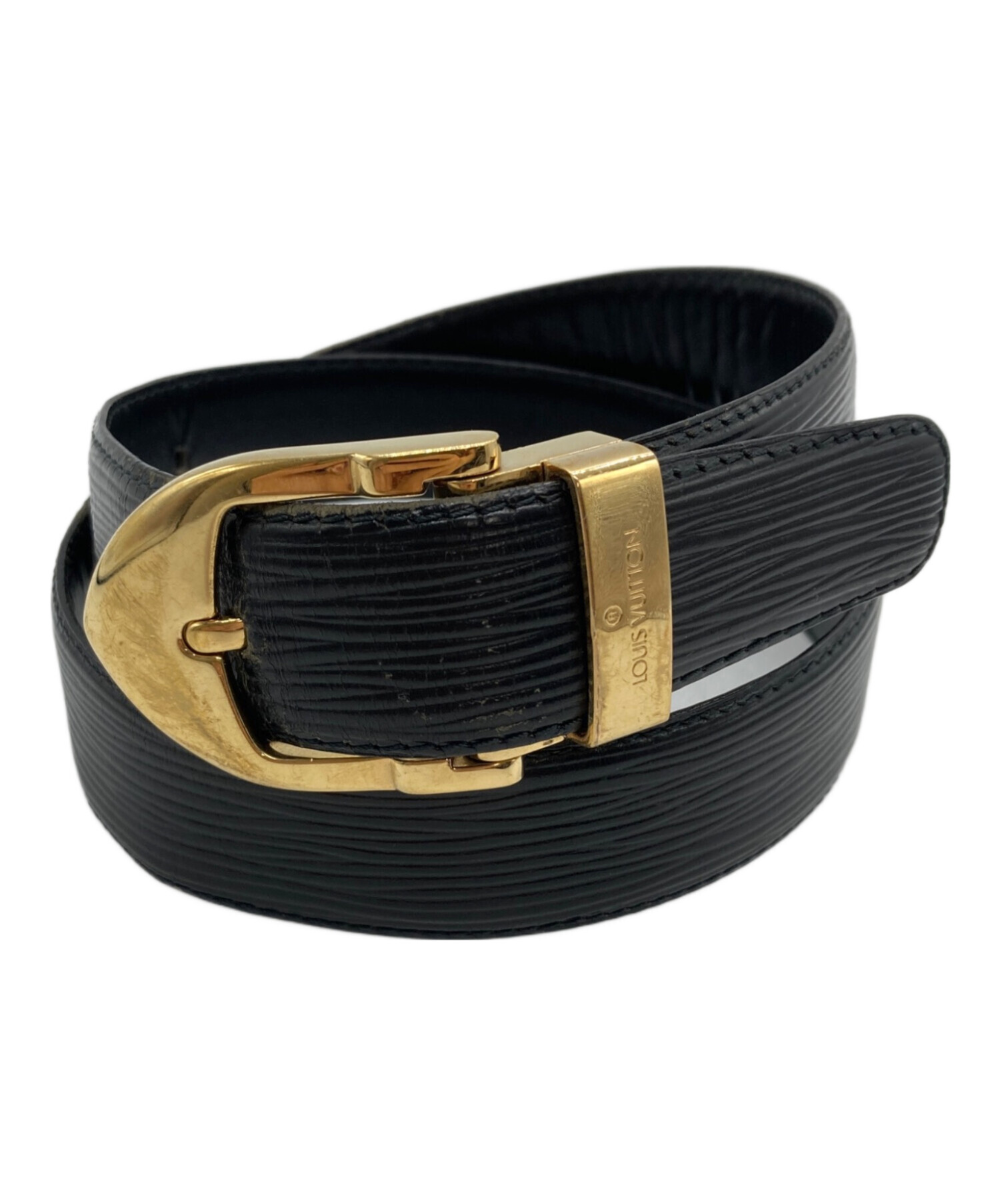 Louis Vuitton ブラックレザーベルト 中古・古着通販】LOUIS VUITTON (ルイ ヴィトン) レザーベルト