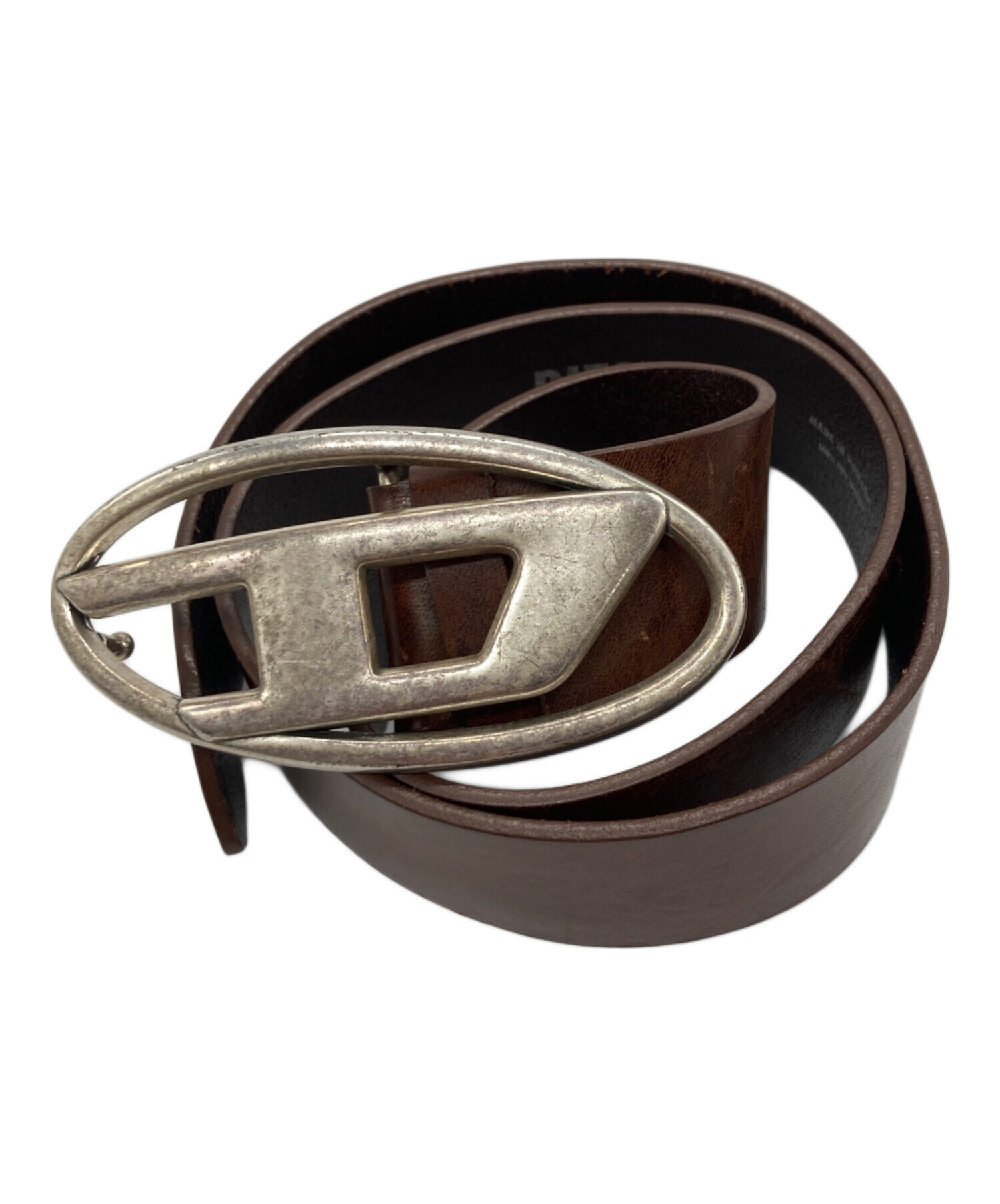 DIESEL ブラウン ベルト メタリックバックル 中古・古着通販】DIESEL (ディーゼル) レザーベルト/DIESEL ブラウン