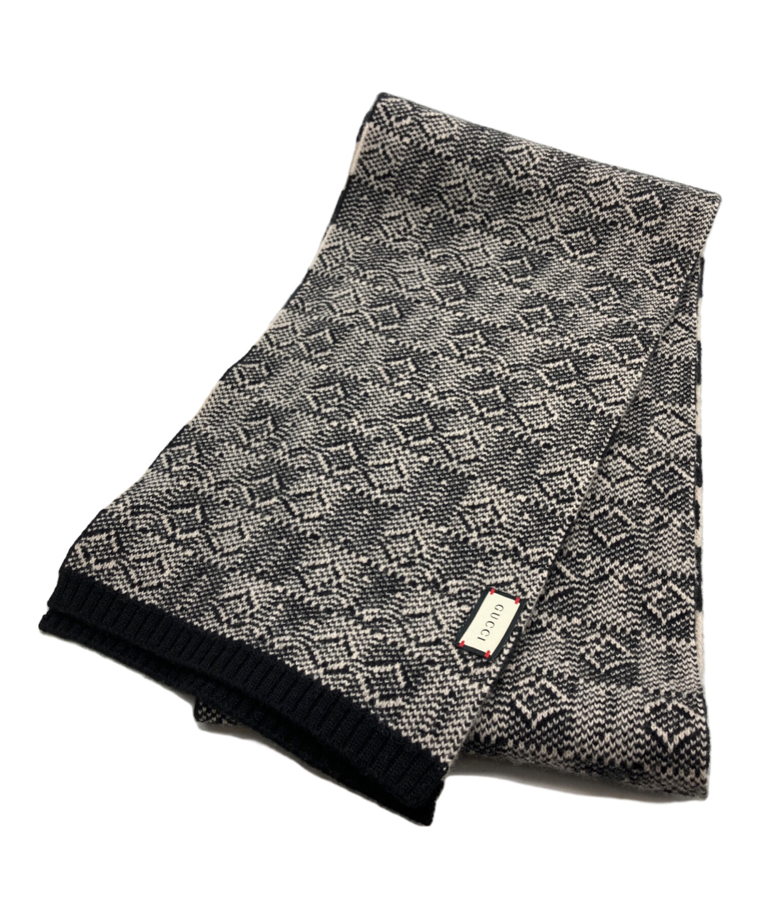 4 GUCCI　グッチ　マフラー　チェック柄 中古・古着通販】GUCCI (グッチ) 総柄マフラー/GUCCI ブラック