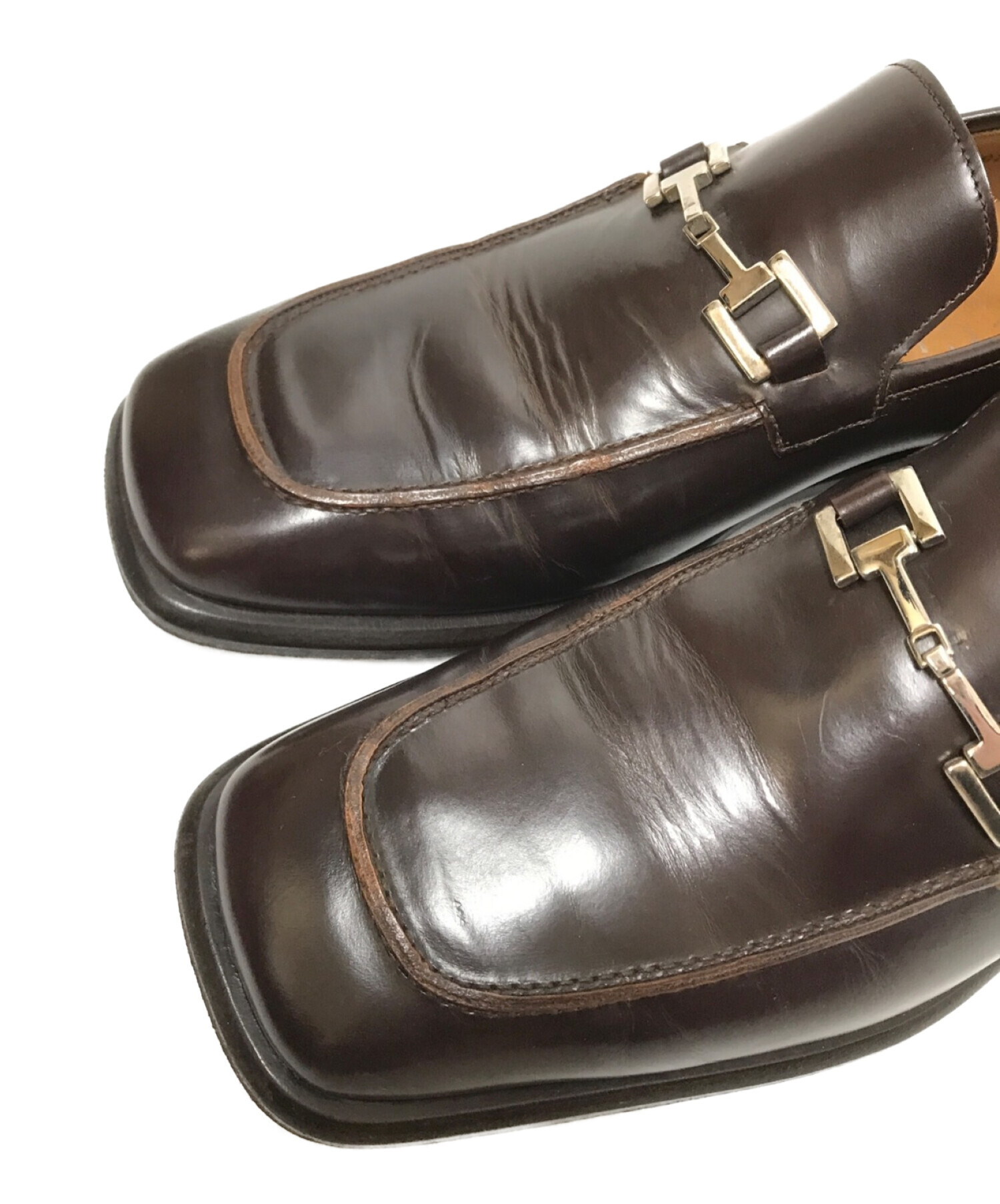 中古・古着通販】GUCCI (グッチ) スクエアトゥホースビットローファー 