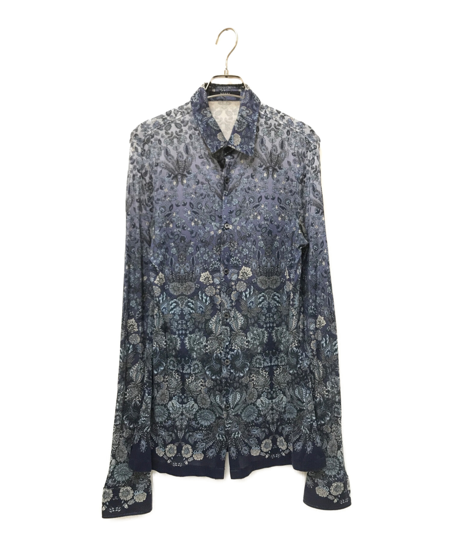 中古・古着通販】GUCCI (グッチ) シルク混総柄シャツ ブルー サイズ:40 