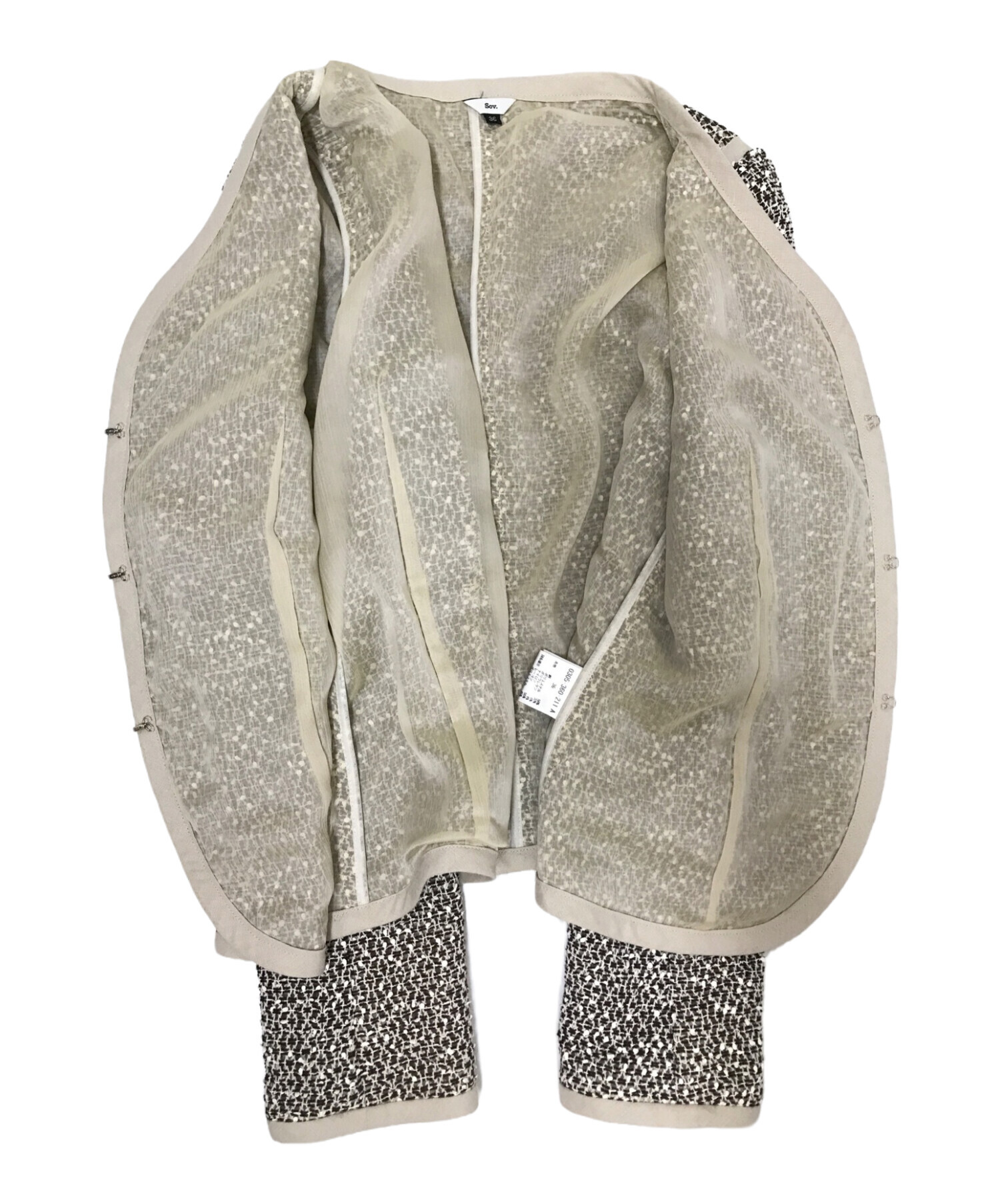 中古・古着通販】Sov. (ソブ) ノーカラーツイードジャケット ブラウン