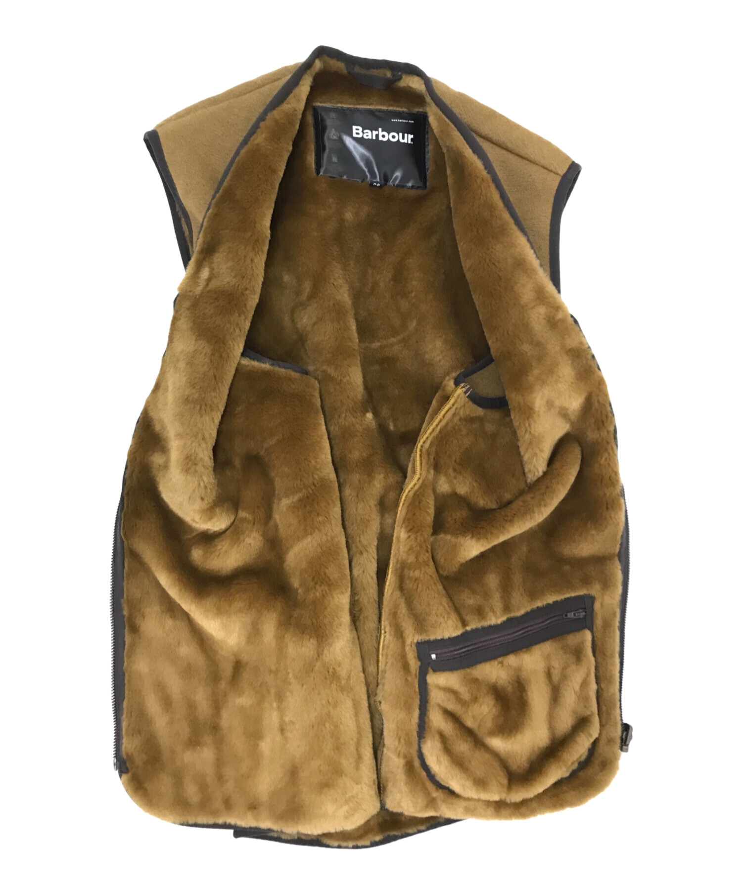 バブアー ファーライナー ベスト ブラウン 38 Barbour フロントジップ