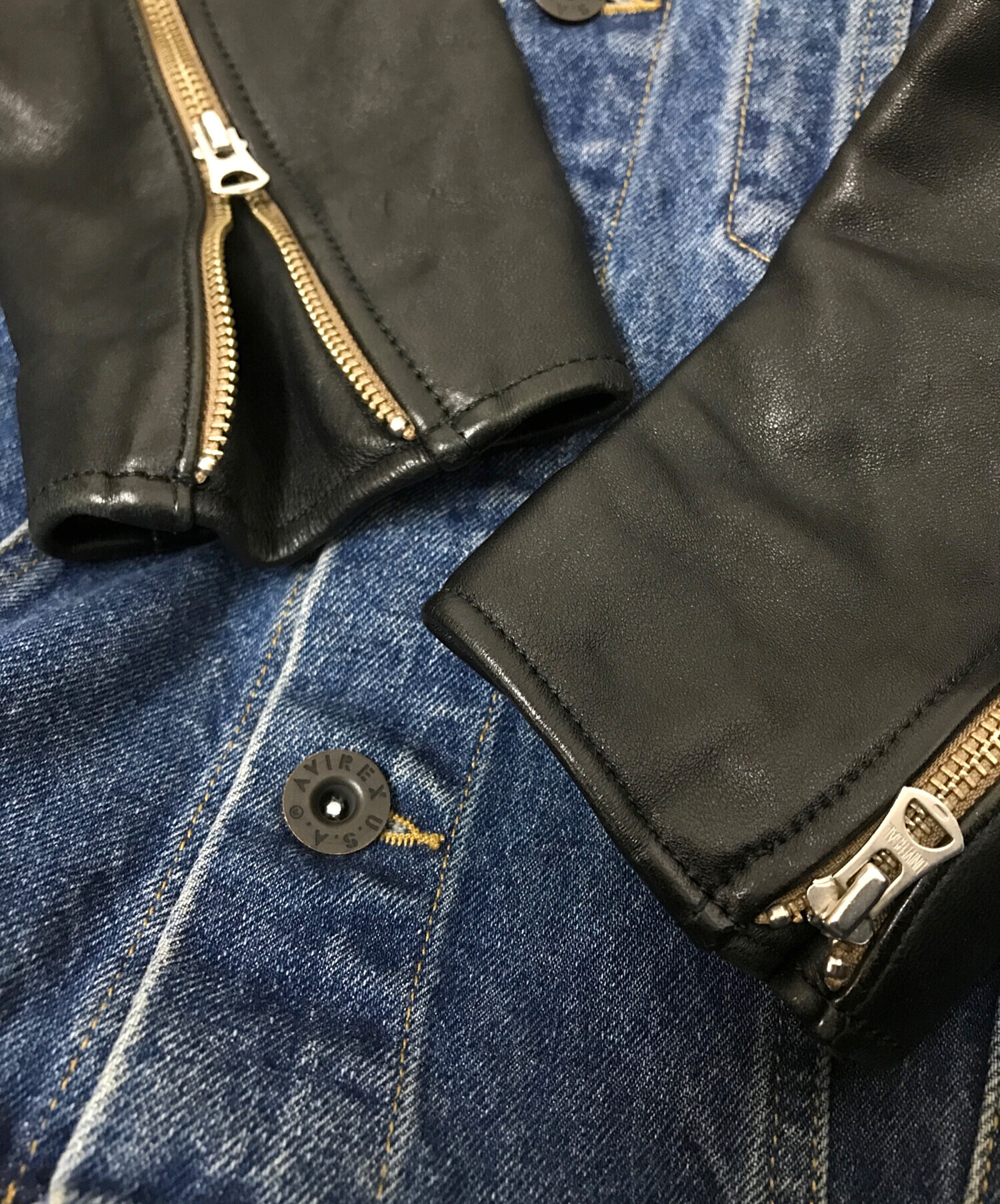 中古・古着通販】AVIREX (アヴィレックス) 袖レザーデニムジャケット