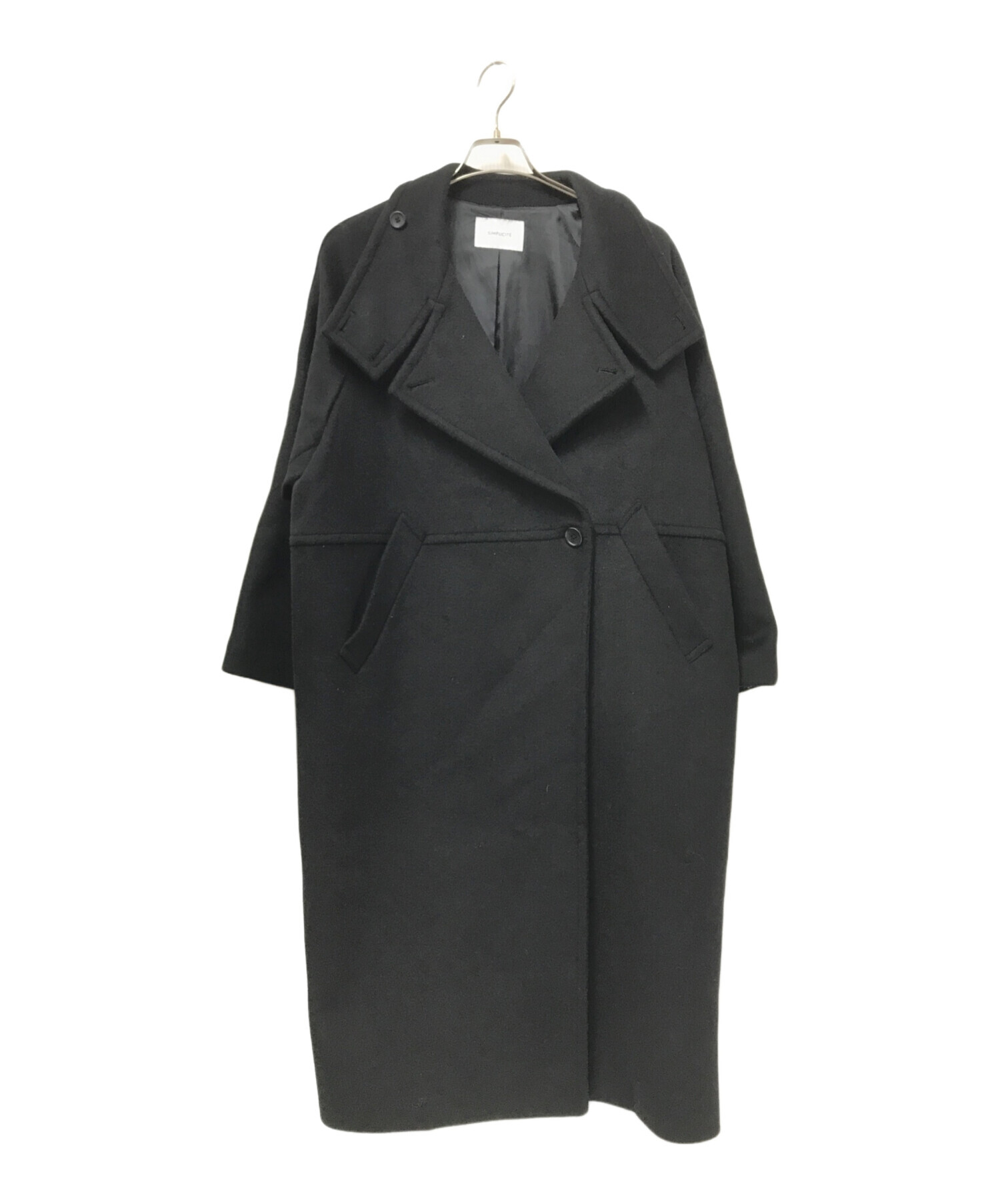 美品✨ シンプリシティエ Wビーバーコクーンスタンドカラー ロングコート カーキ 中古・古着通販】SIMPLICITE (シンプリシテ) ロングコートWビーバー