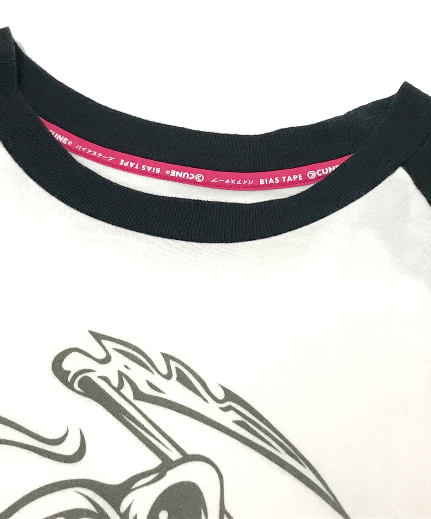 中古・古着通販】CUNE (キューン) ラグランTシャツ ホワイト×ブラック 