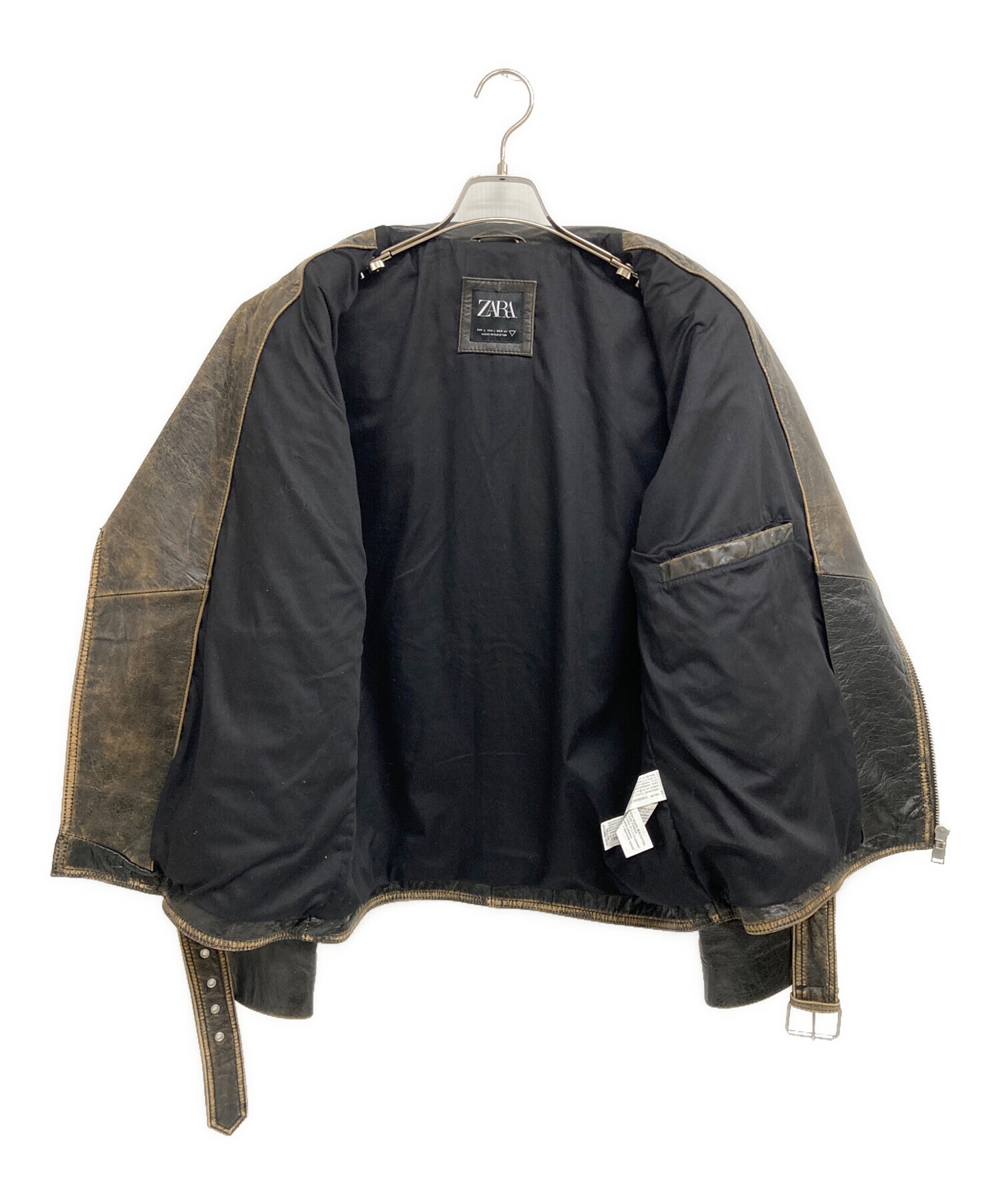 中古・古着通販】ZARA (ザラ) ユーズド加工ライダースジャケット