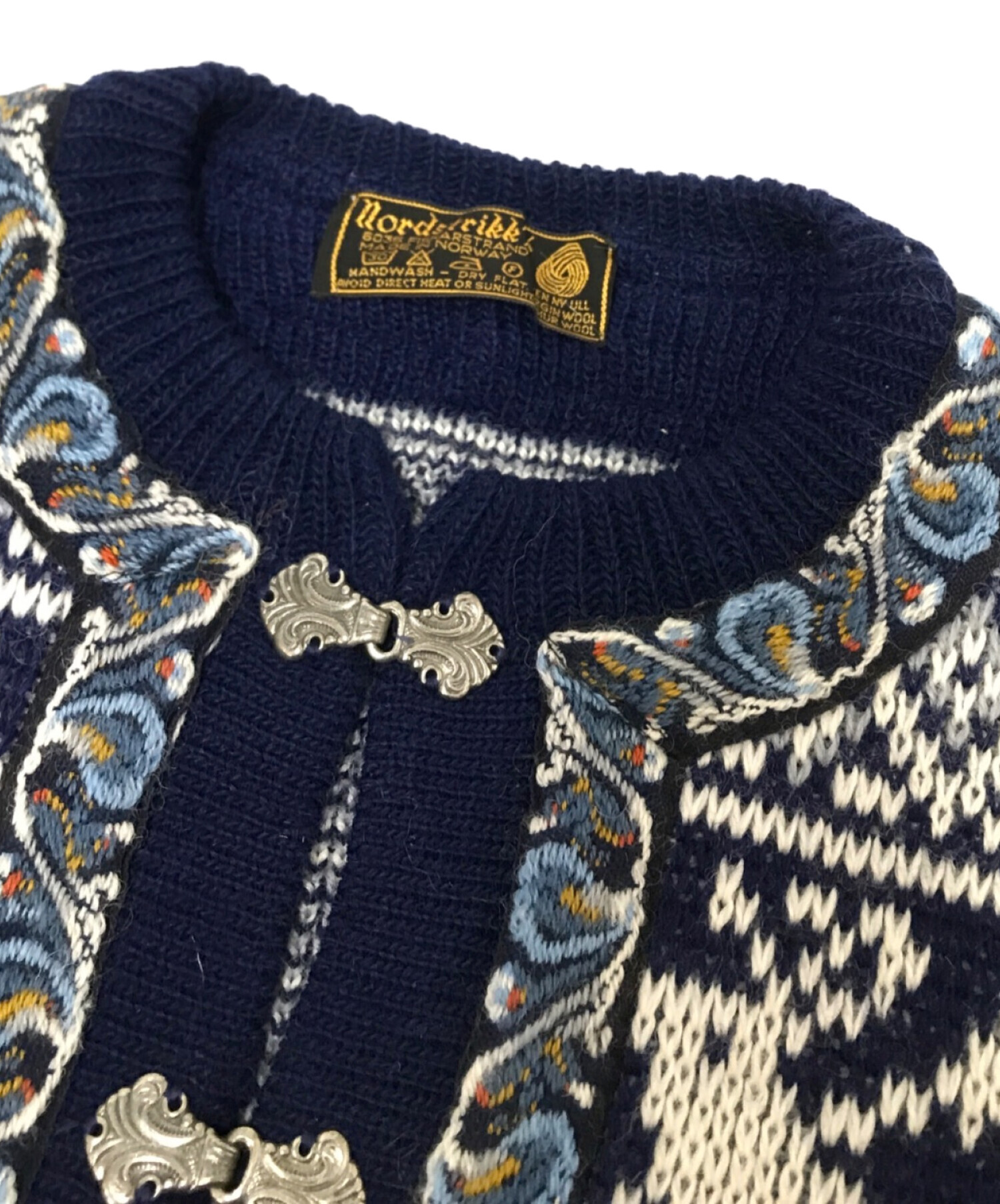 【未使用】Nordstrikk ウール100% L チロリアン カーディガン 80s ノルウェー製 nordstrikk ノルディック柄 チロリアンテープ ウール