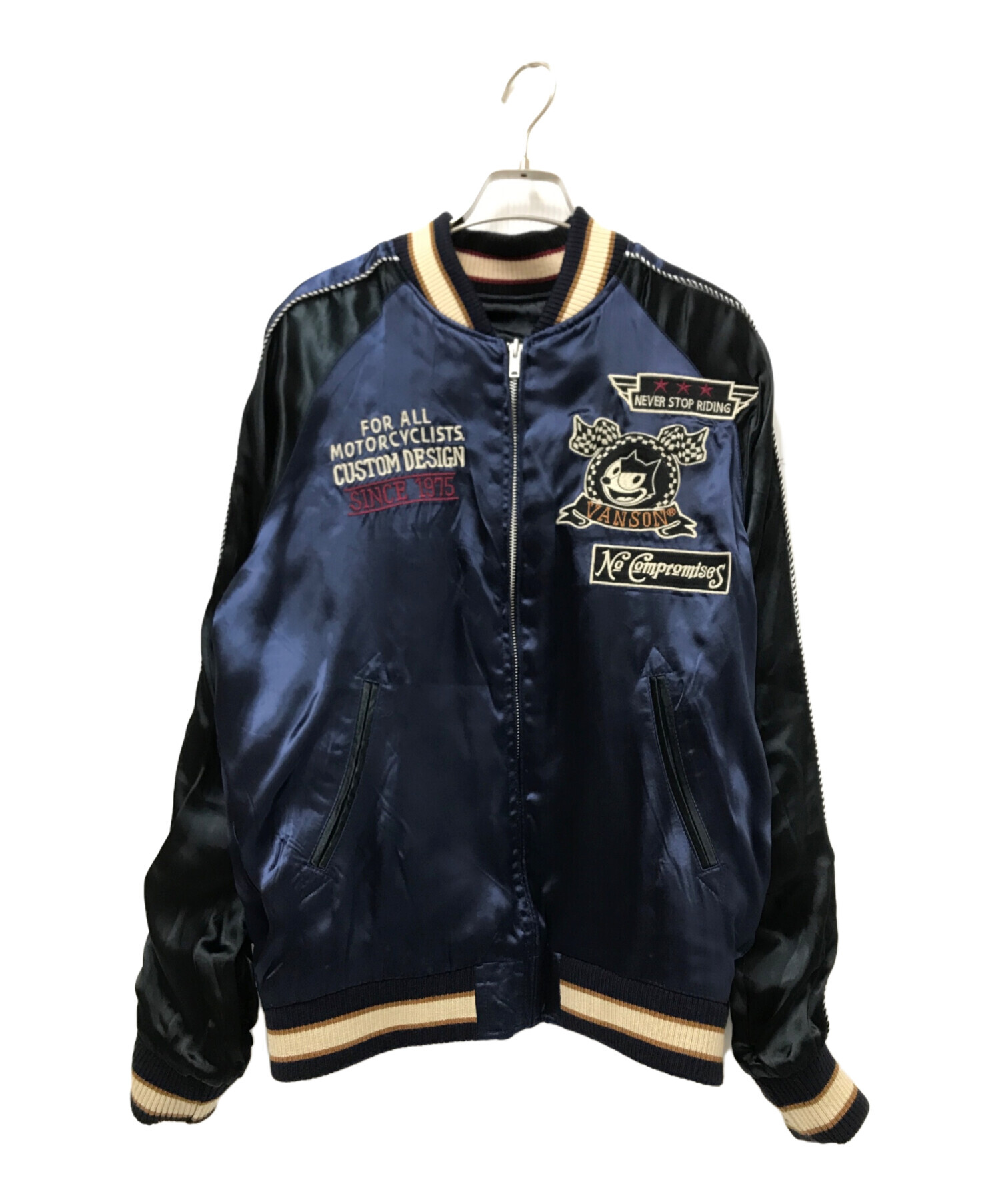 Vanson リバーシブル スカジャン 黒/青 中古・古着通販】VANSON (バンソン) リバーシブルスカジャン ブラック