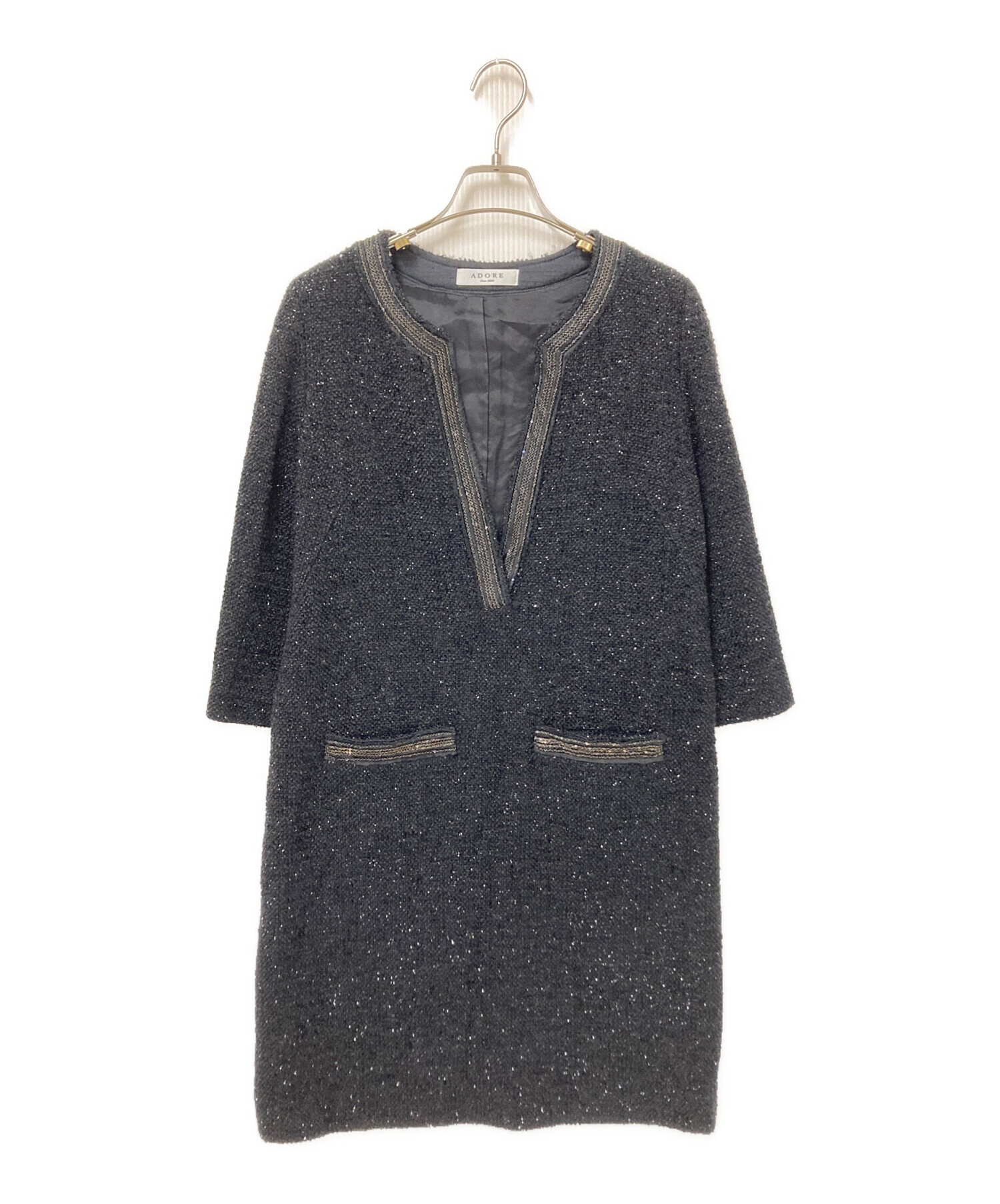 中古・古着通販】ADORE (アドーア) ツイードワンピース ブラック