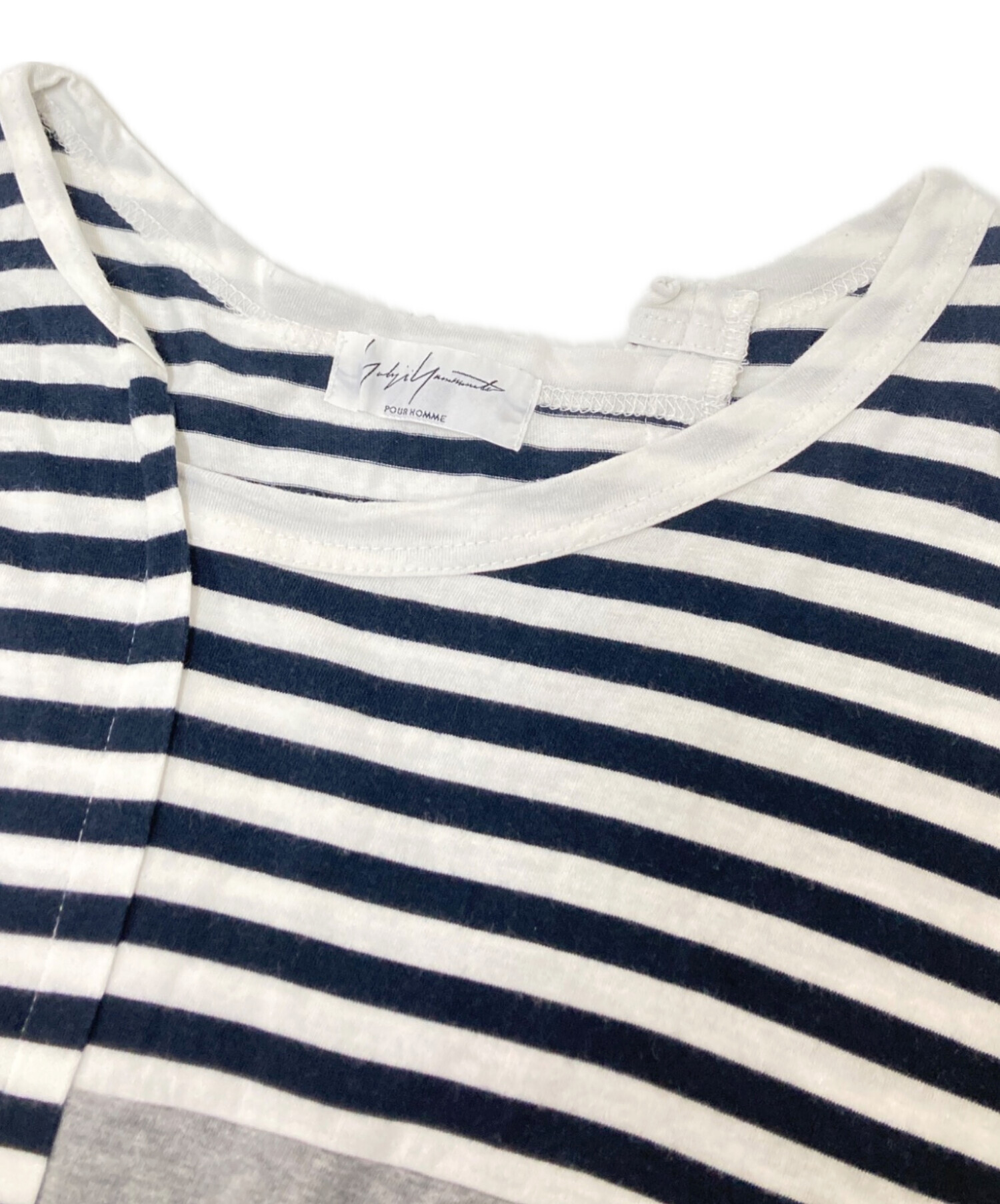 ヨウジヤマモト POUR HOMME カットソー ボーダー 中古・古着通販】YOHJI YAMAMOTO (ヨウジヤマモト) 半袖ボーダーT