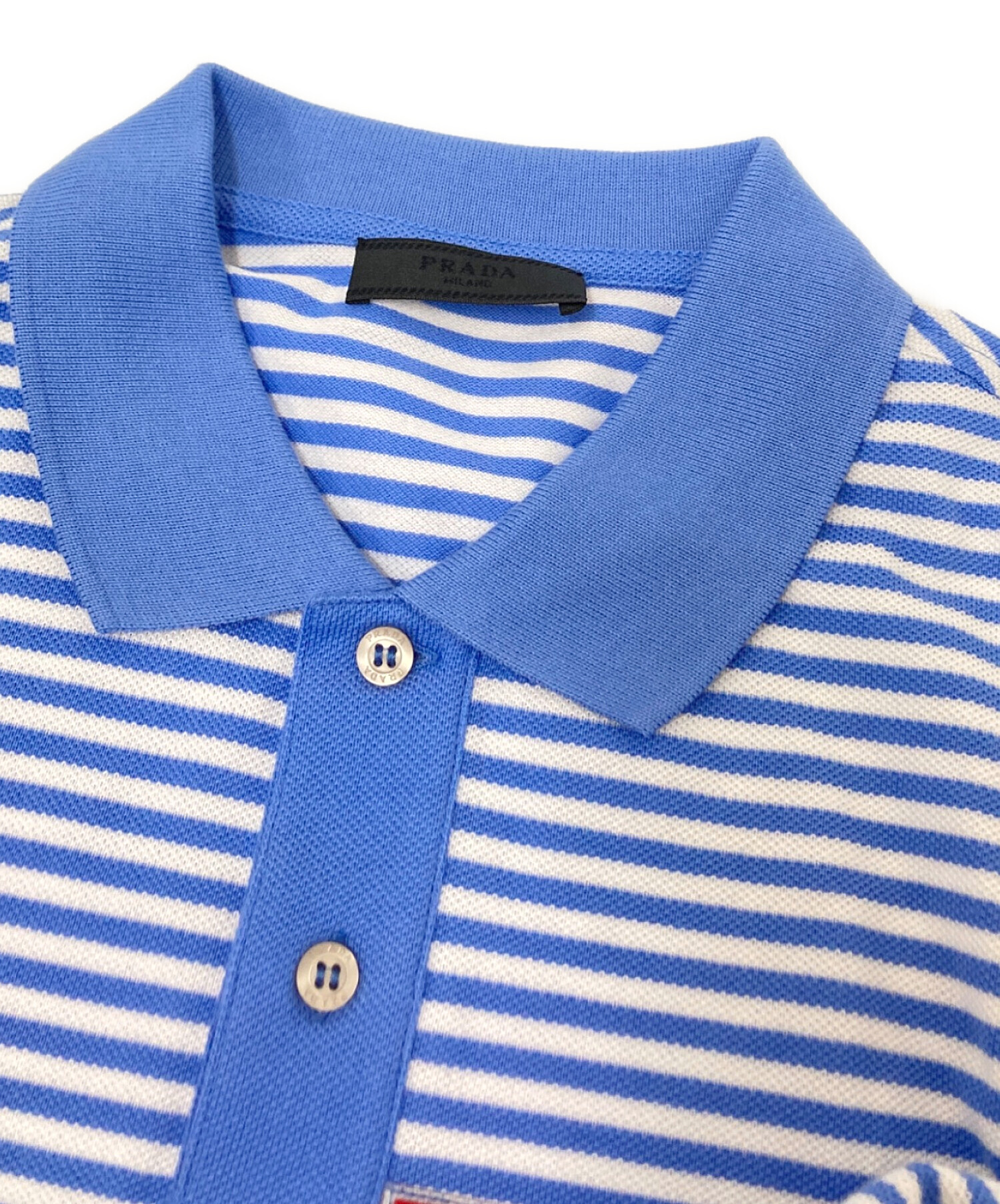 中古・古着通販】PRADA (プラダ) ボーダーポロシャツ ブルー サイズ:L