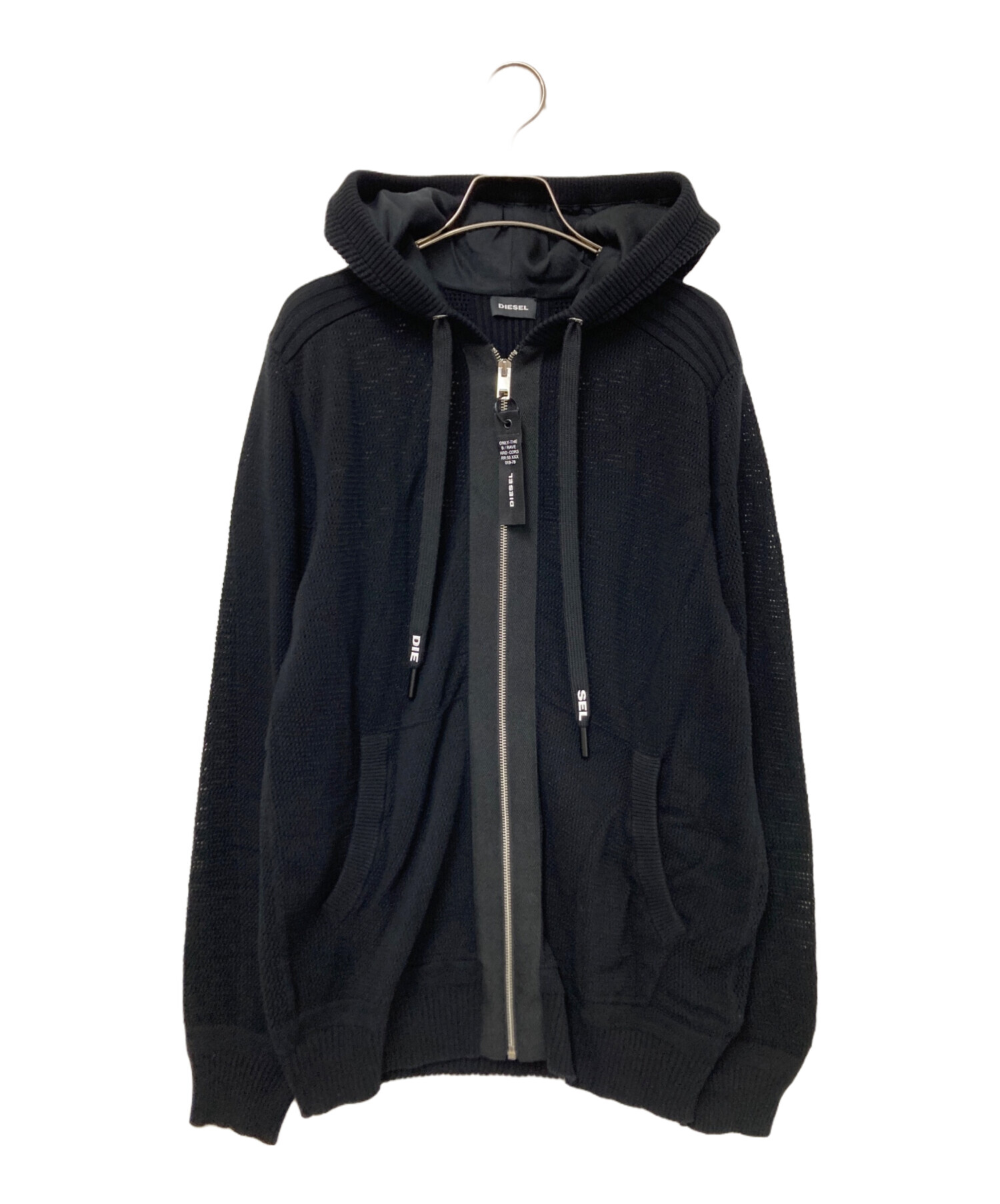 ディーゼル フード付きブラックメッシュ ジャンパー 中古・古着通販】DIESEL (ディーゼル) メッシュジップパーカー
