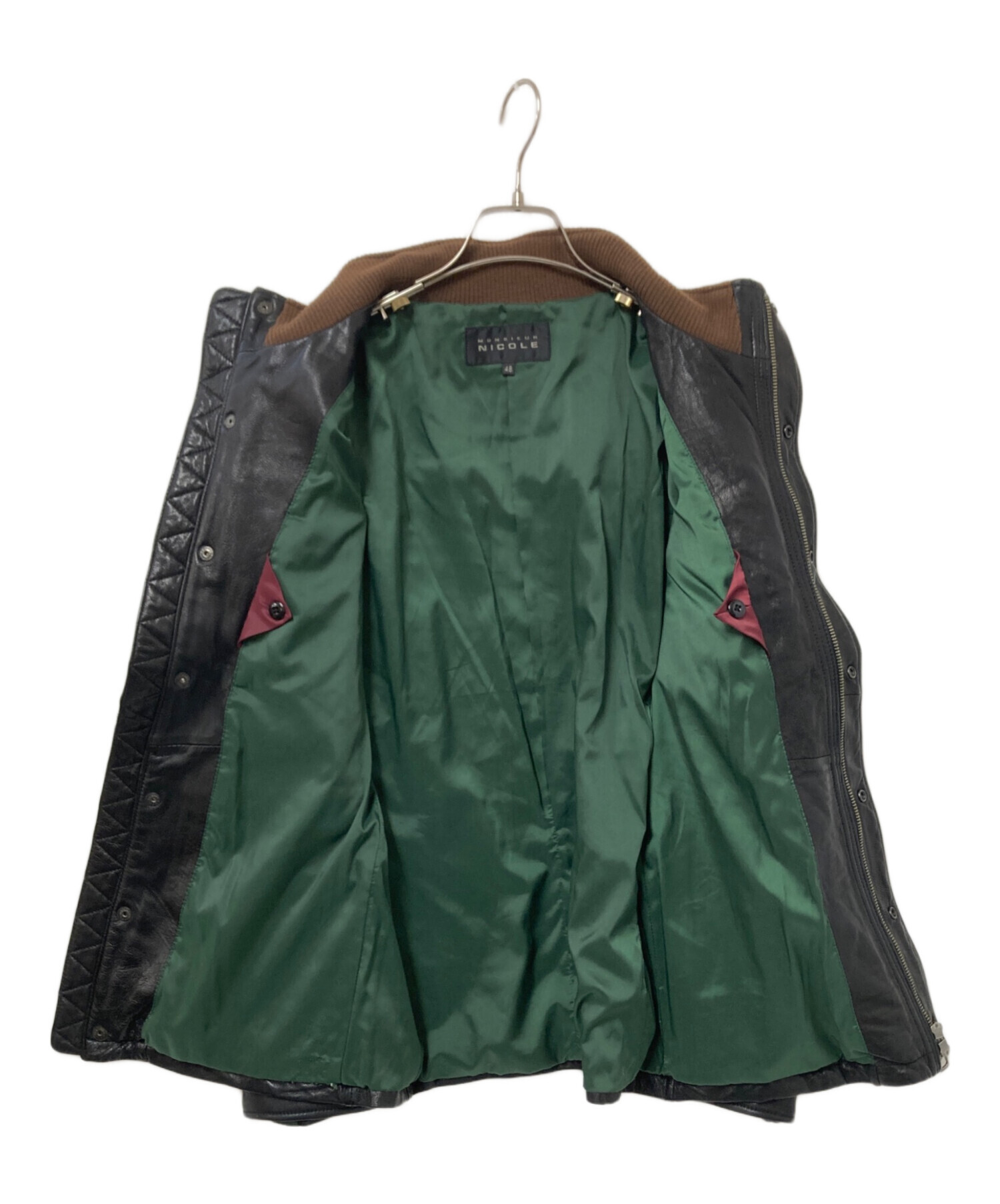 MONSIEUR NICOLE レザージャケット　黒×緑　XL 中古・古着通販】MONSIEUR NICOLE (ムッシュニコル) レザージャケット