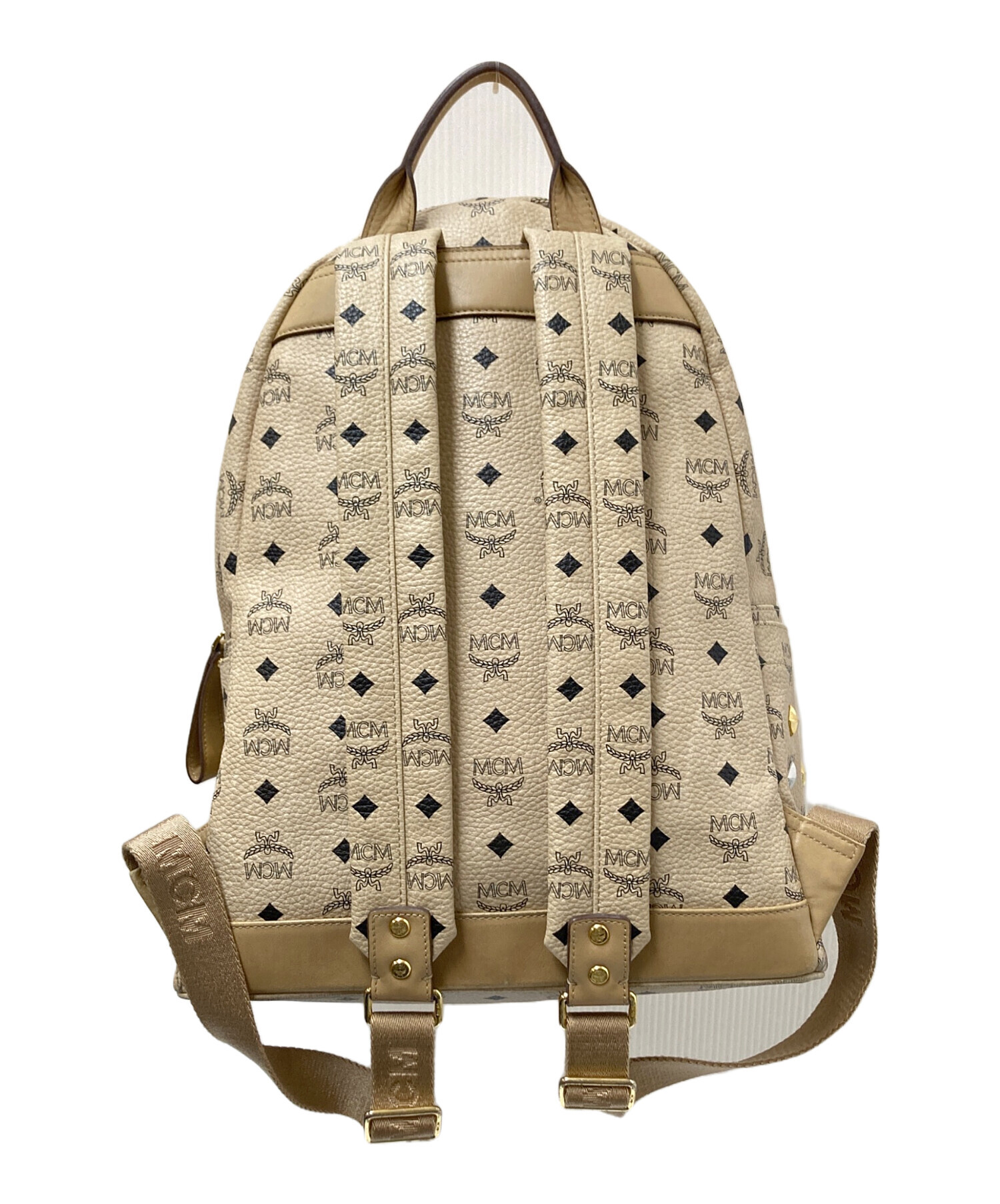 MCM ロゴプリント ベージュ リュック Small Stark サイドスタッズ バックパック - ヴィセトス ベージュ