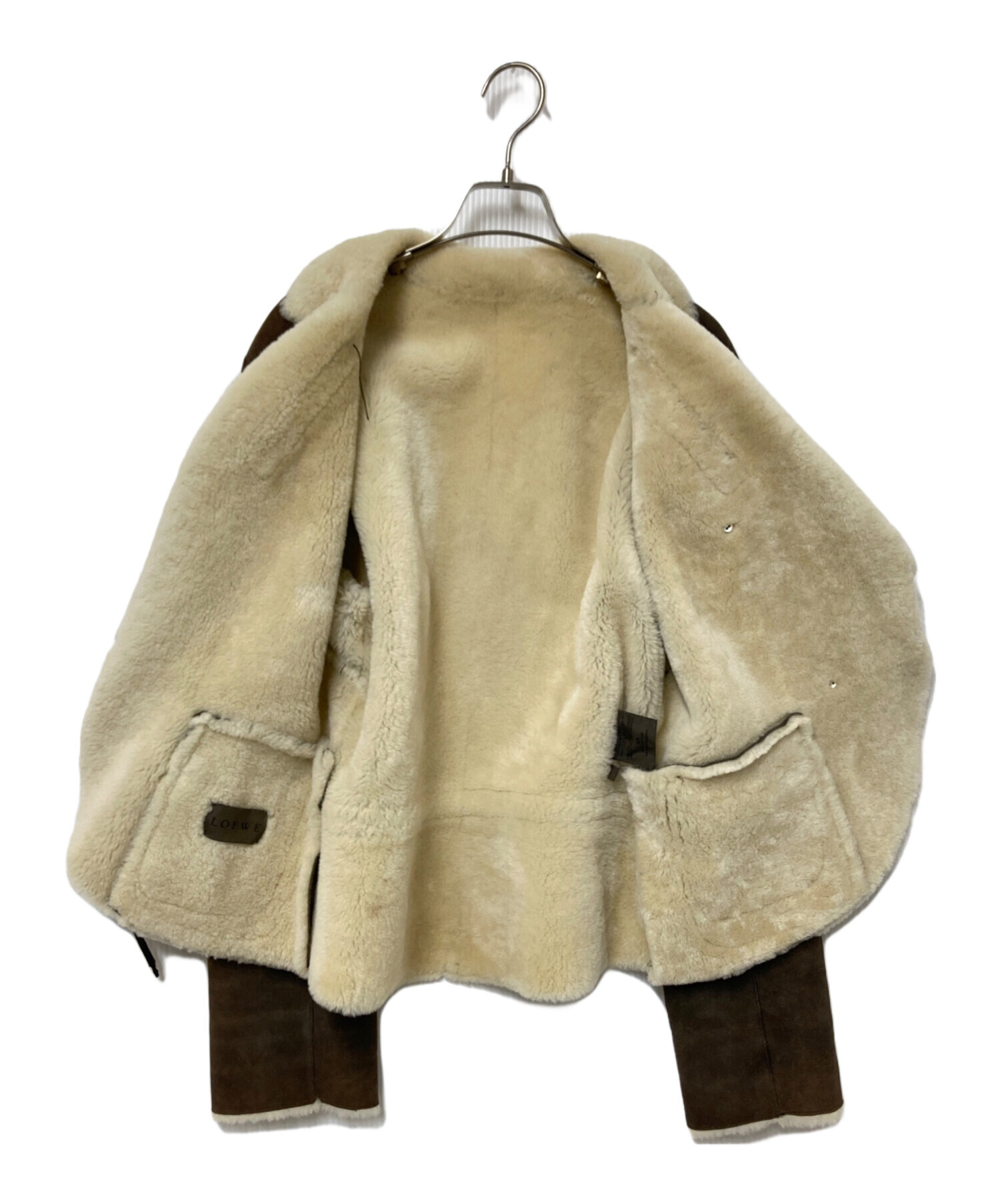 ロエベ　ムートンジャケット　ヴィンテージ　ブラウンレザー　44サイズ　レディース ロエベ ムートンジャケット ヴィンテージ ブラウンレザー 44サイズ