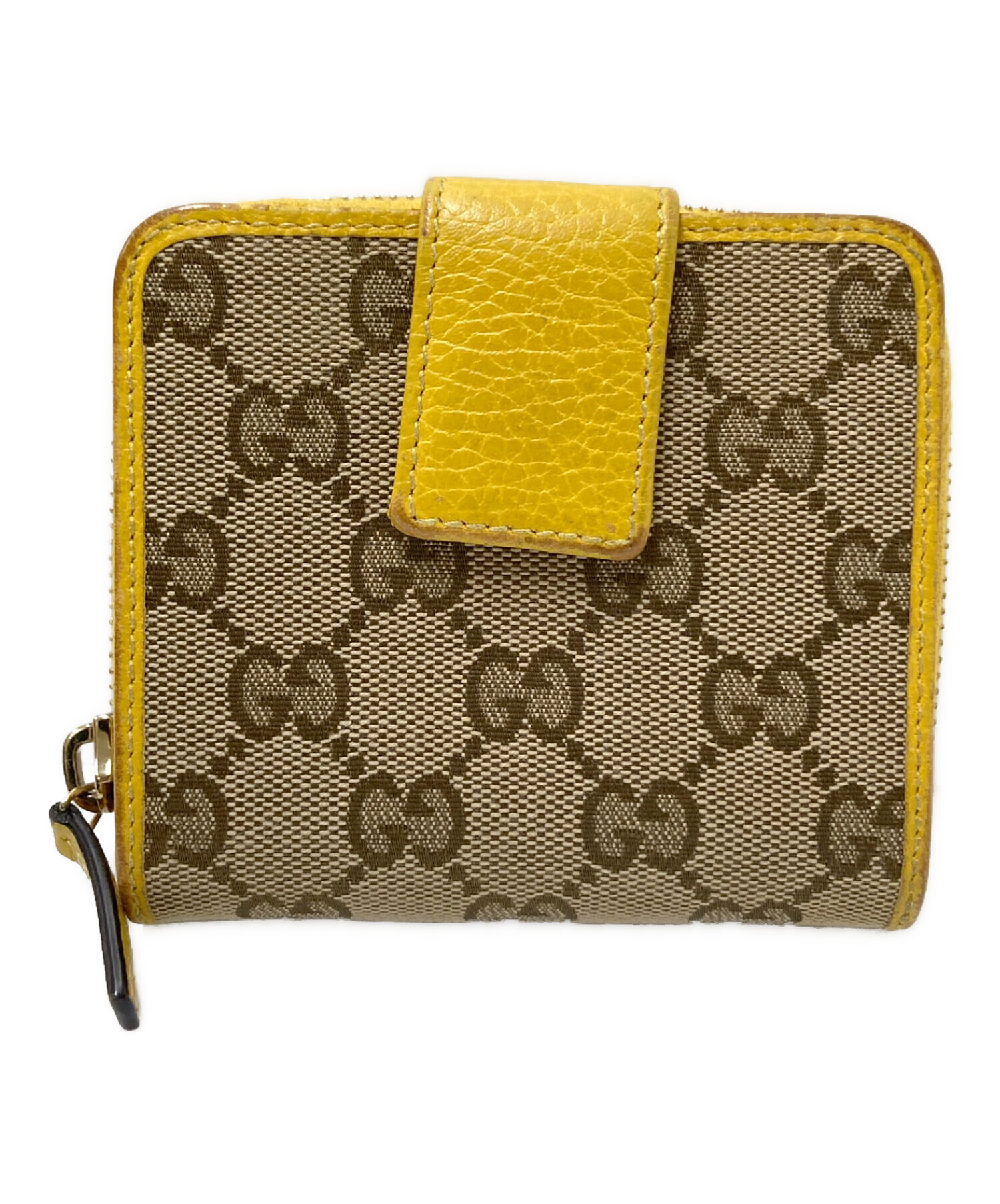 中古・古着通販】GUCCI (グッチ) 二つ折財布 ブラウン×イエロー サイズ