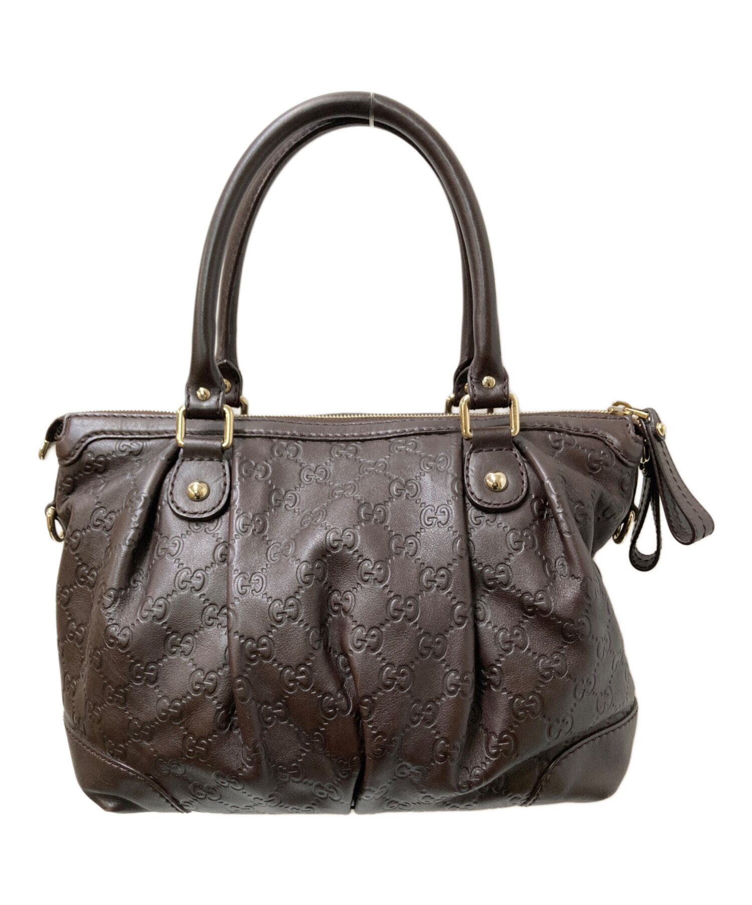 中古・古着通販】GUCCI (グッチ) GGロゴレザーハンドバッグ ブラウン 