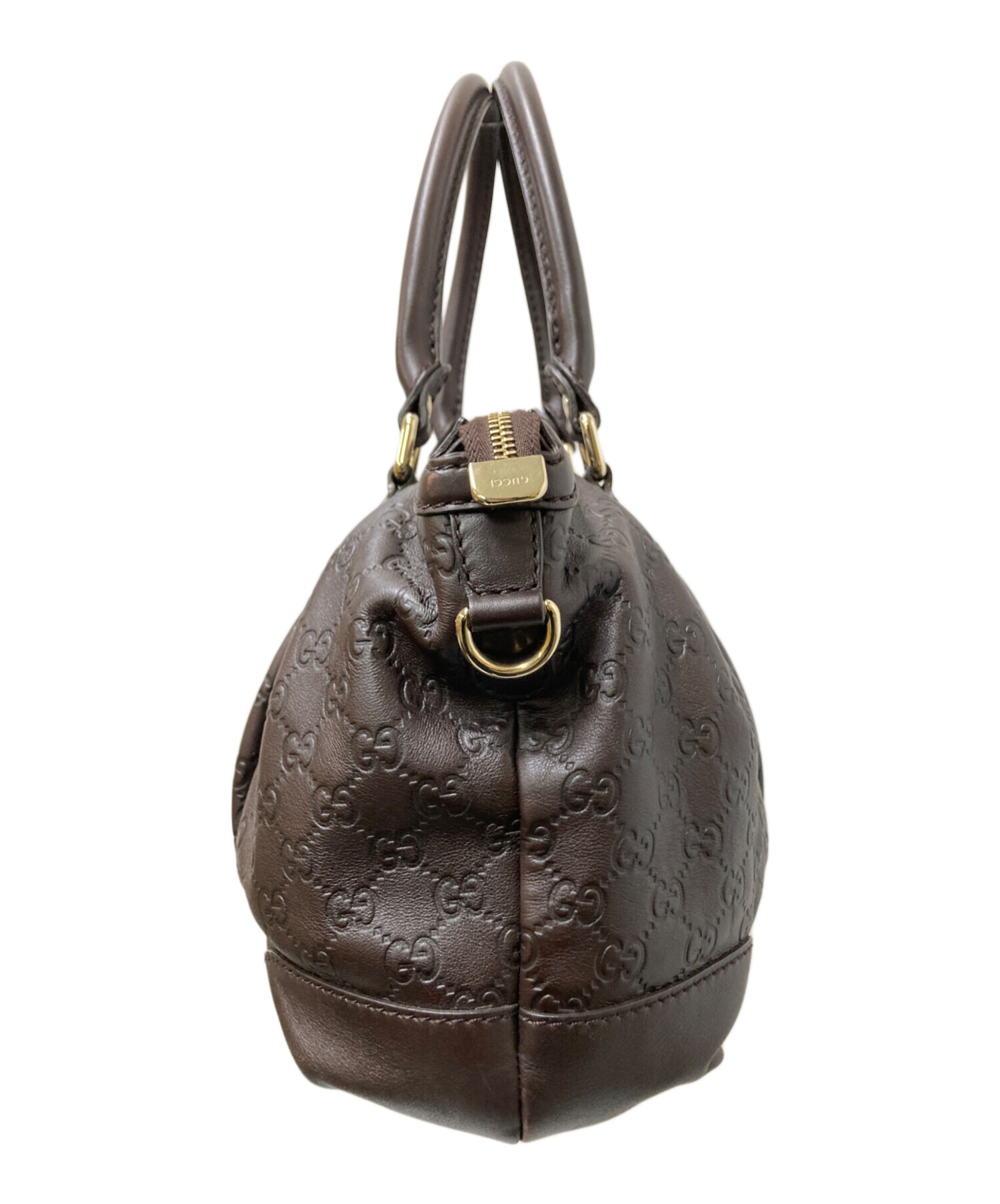 中古・古着通販】GUCCI (グッチ) GGロゴレザーハンドバッグ ブラウン 