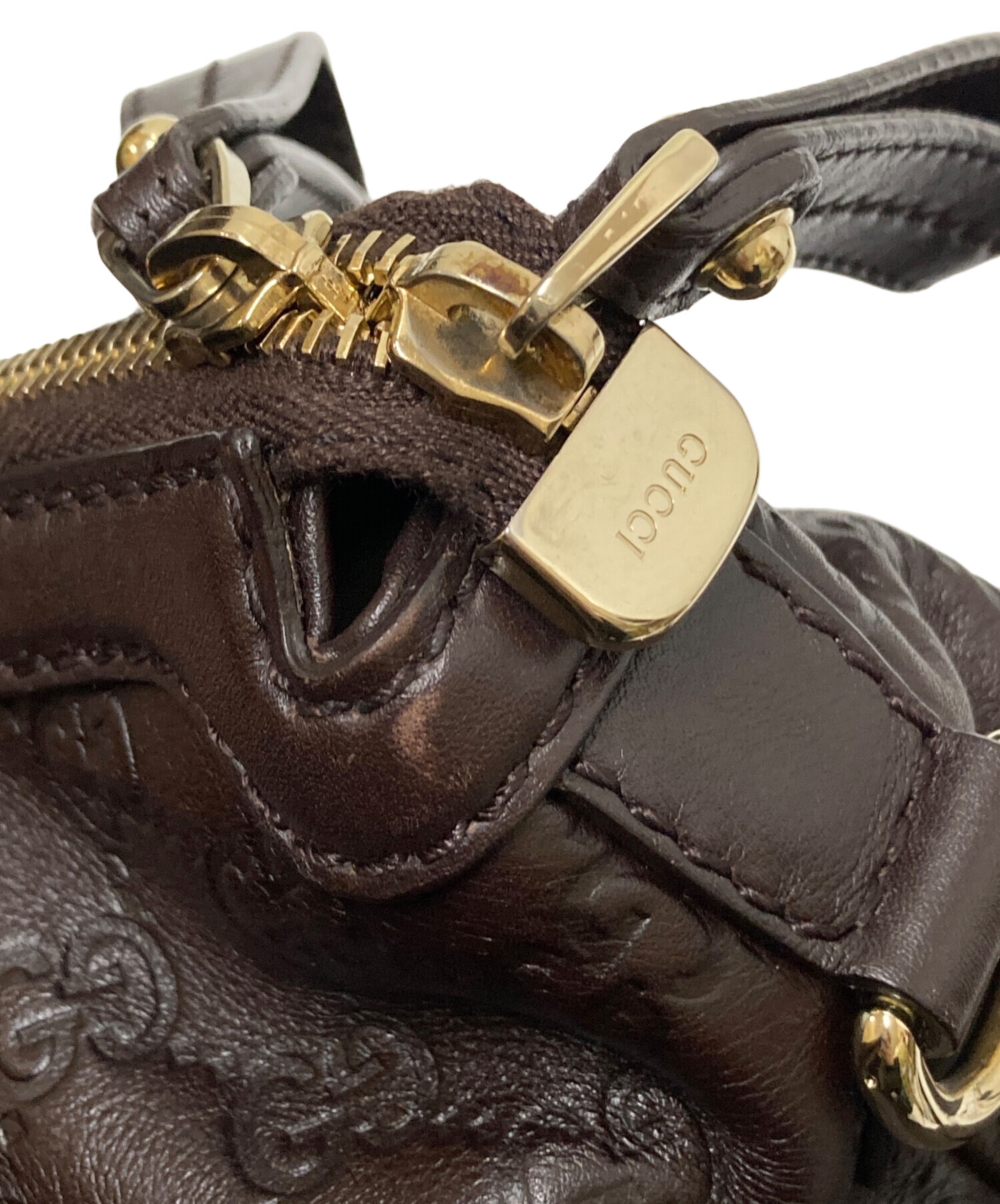 中古・古着通販】GUCCI (グッチ) GGロゴレザーハンドバッグ ブラウン 