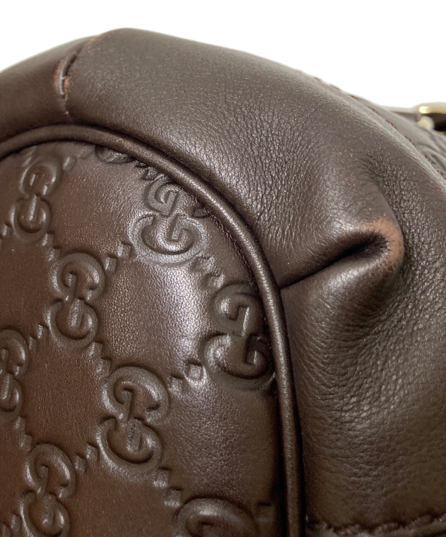 中古・古着通販】GUCCI (グッチ) GGロゴレザーハンドバッグ ブラウン 