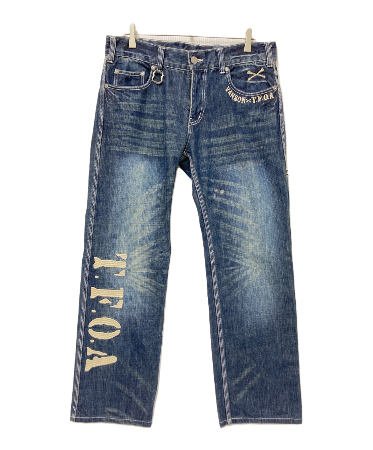 バンソン トムとジェリー 刺繍 デニム ジーンズ ヒッコリー 濃紺 34