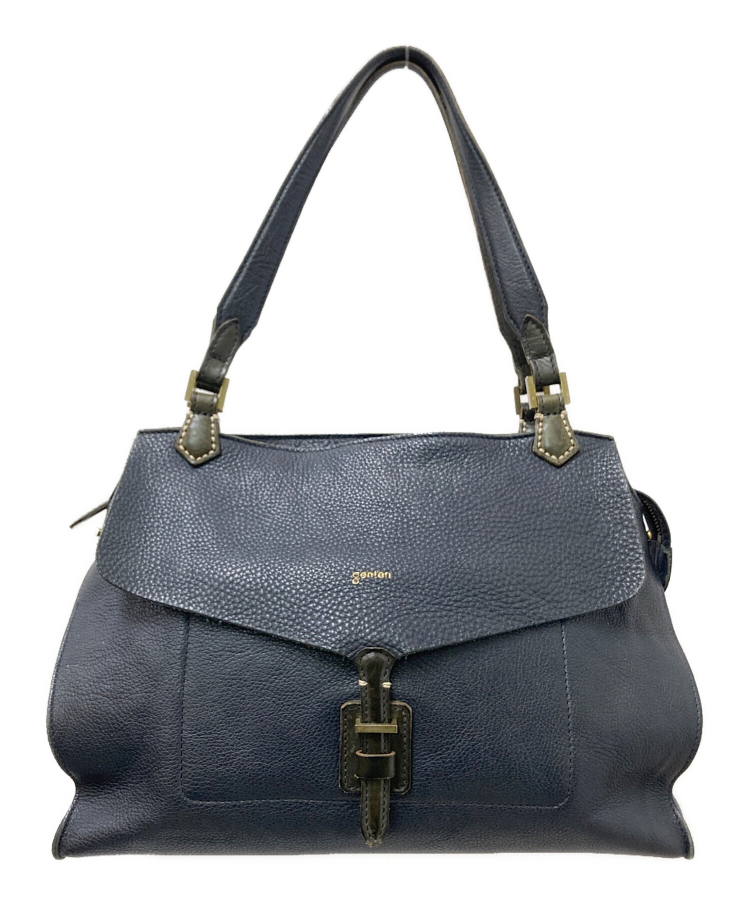 中古・古着通販】genten (ゲンテン) レザーハンドバッグ ネイビー 