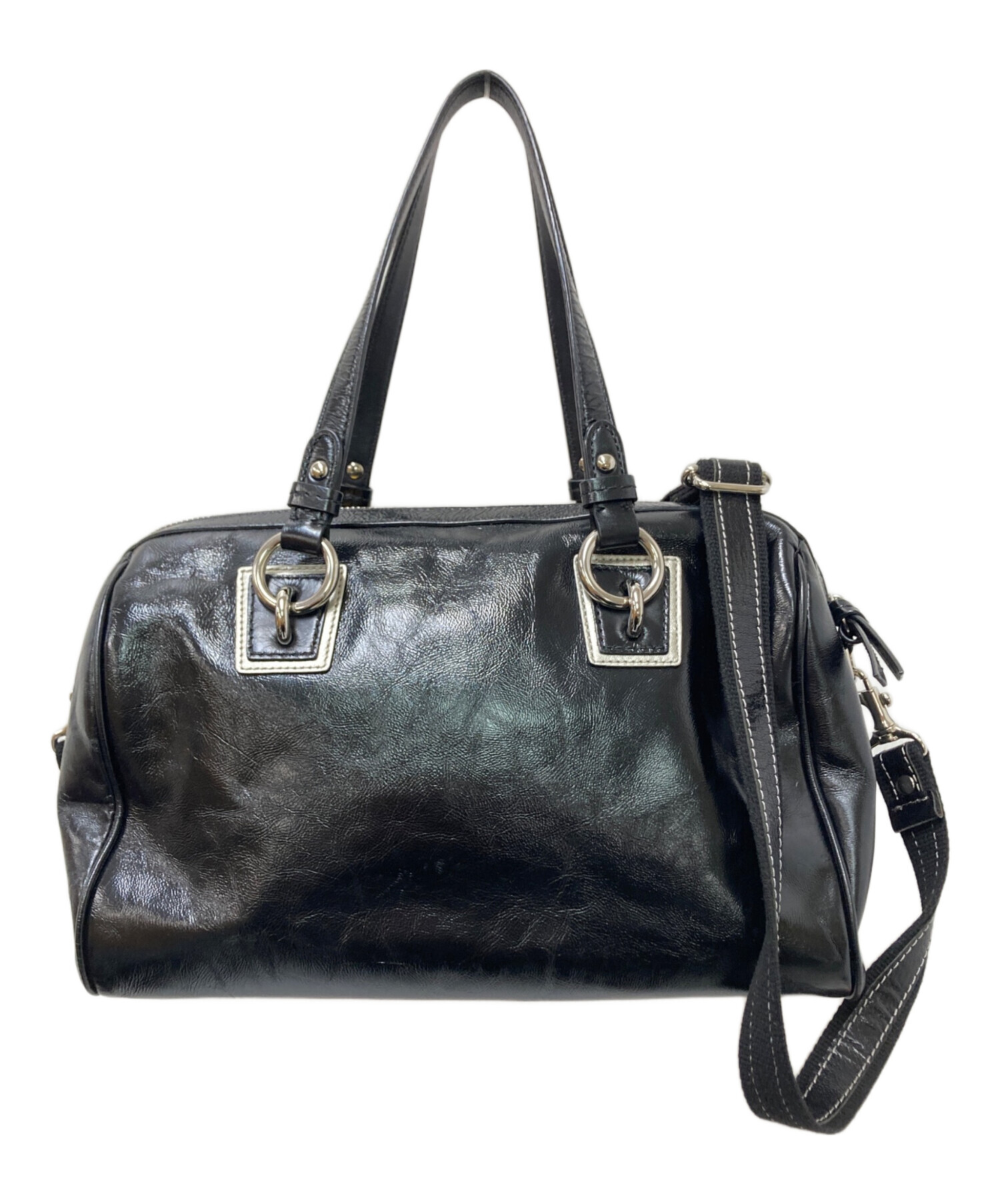 COACH　２WAYバッグ　ボストン　ショルダー　レザー　ブラック 中古・古着通販】COACH (コーチ) レザーショルダーボストンバッグ