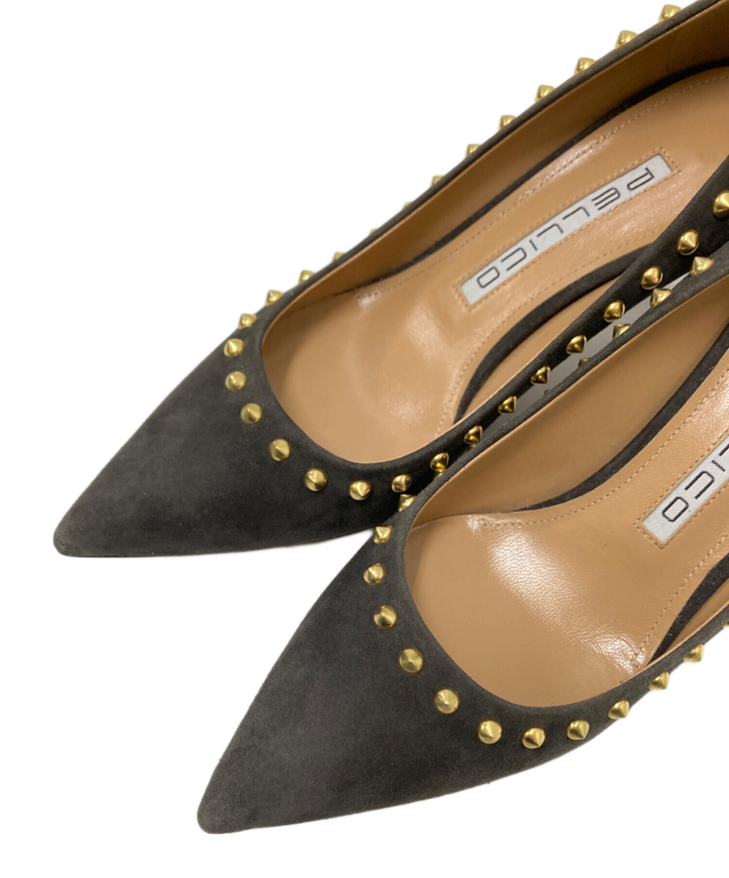 【美品】PELLICO ペリーコ　スタッズ付き スエードパンプス　38 グレー 中古・古着通販】PELLICO (ペリーコ) スタッズヒールパンプス ブラウン